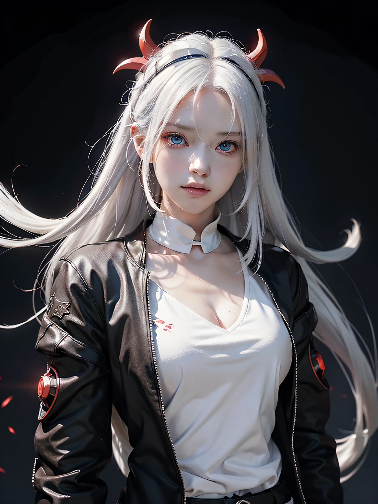 anime character with white hair and blue eyes in a dark room, an anime drawing by Shitao, pixiv contest winner, auto-destructive art, badass anime 8 k, best anime 4k konachan wallpaper, ufotable art style, with red glowing eyes, with glowing red eyes, white haired, evil smile and glowing eyes, anime style 4 k