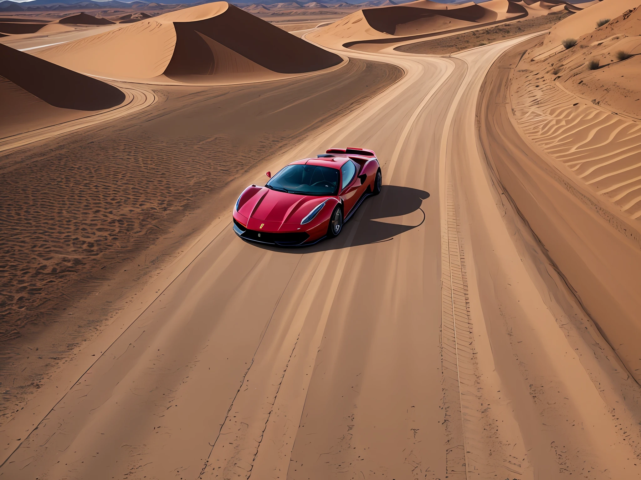 A red Ferrari in a desert 8K movie scene --auto --s2