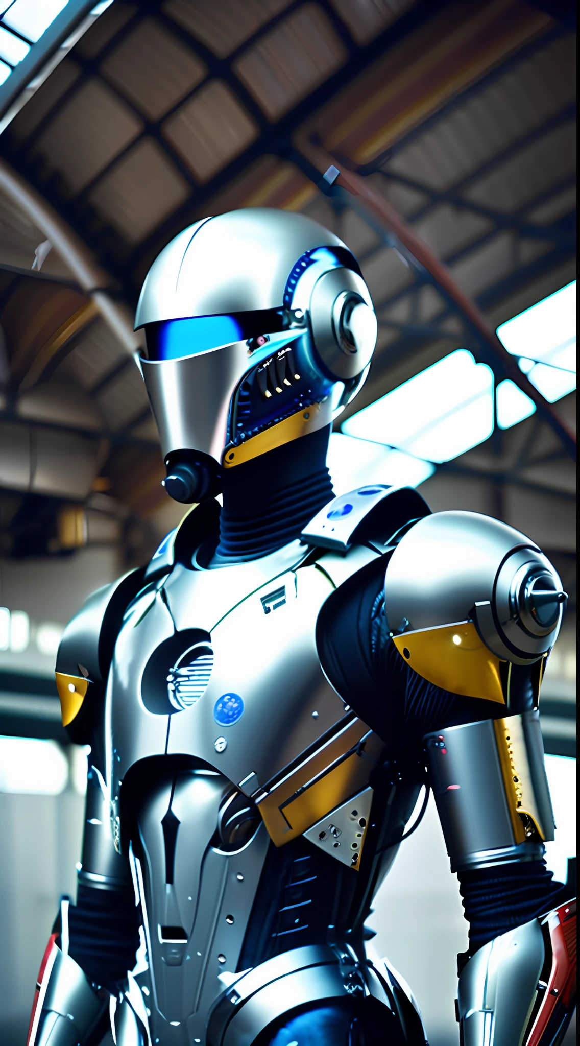 fking_scifi_v2 surrealism, best quality, high detail, good anatomy, solo, masked, cyberpunk, high-tech, sentient badass battle droid, damaged, rusty, spaceship hanger, clint langley, amazing detailed photography of perfectly beautiful man shot by Simon Beasley, anti-aliasing, FXAA, denoising, post-production, sfx, very detailed and complex, super hyperprofanism, elegant, gorgeous, surreal, super detailed, black coloring, serenity, 16k resolution
