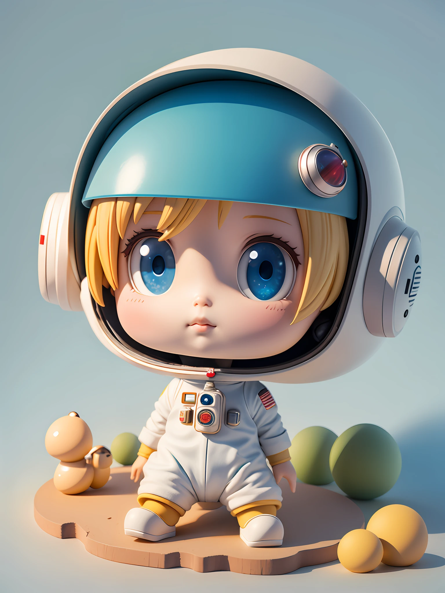 There is a little doll with helmet and helmet, cute 3d rendering, little astronaut looking up, portrait anime space cadet boy, cute 3d anime boy rendering, cute detailed digital art, male explorer mini cute boy, 3d rendering stylized, 3d rendered character art 8k, cute digital painting, anime style 3d, super detailed rendering