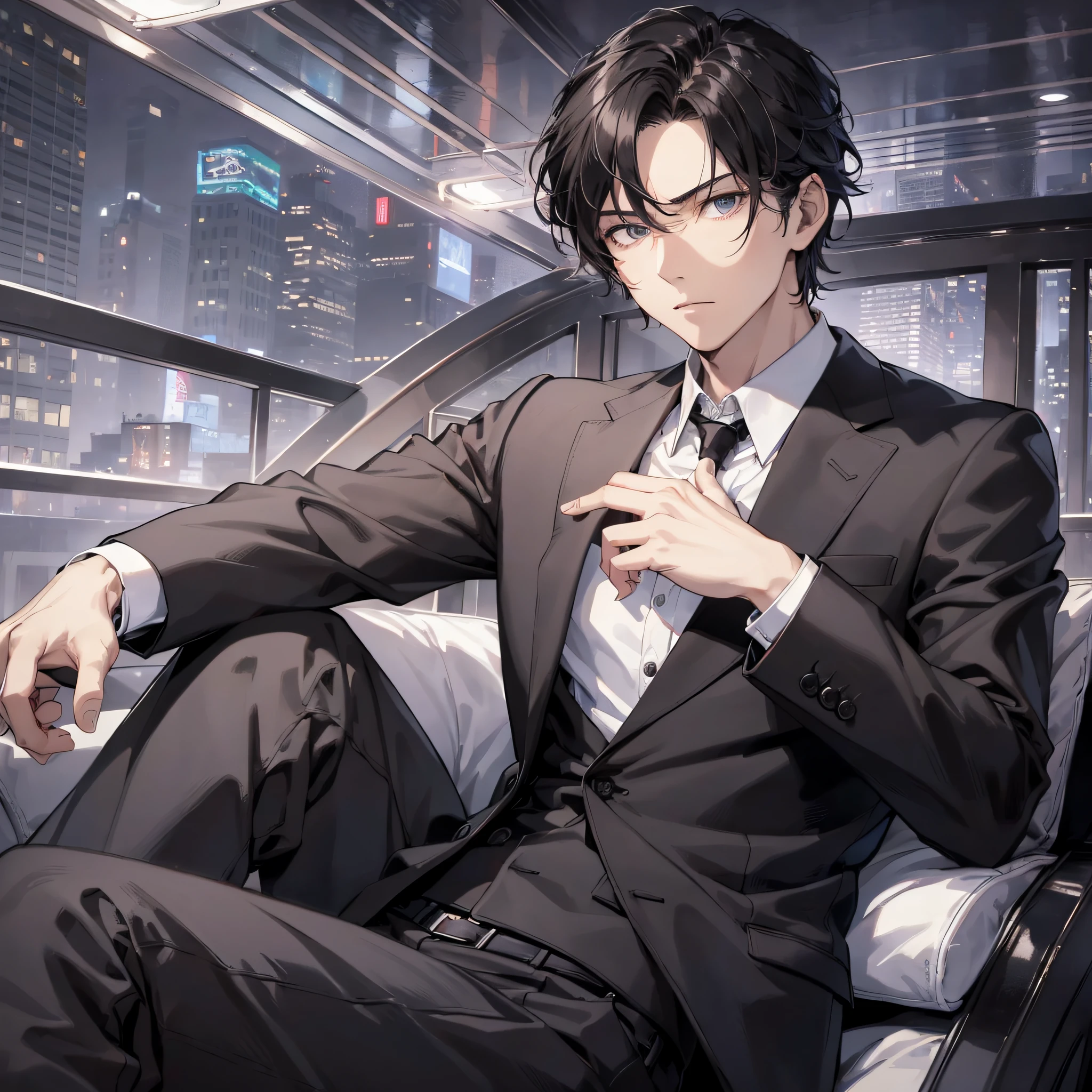 Absurd resolution, high resolution, (masterpiece: 1.4), hyperdetail, 1boy, face focus, night, mature man, successful person, black suit, jacket, white shirt, serious and cold expression, sitting in a luxury car (1.3)