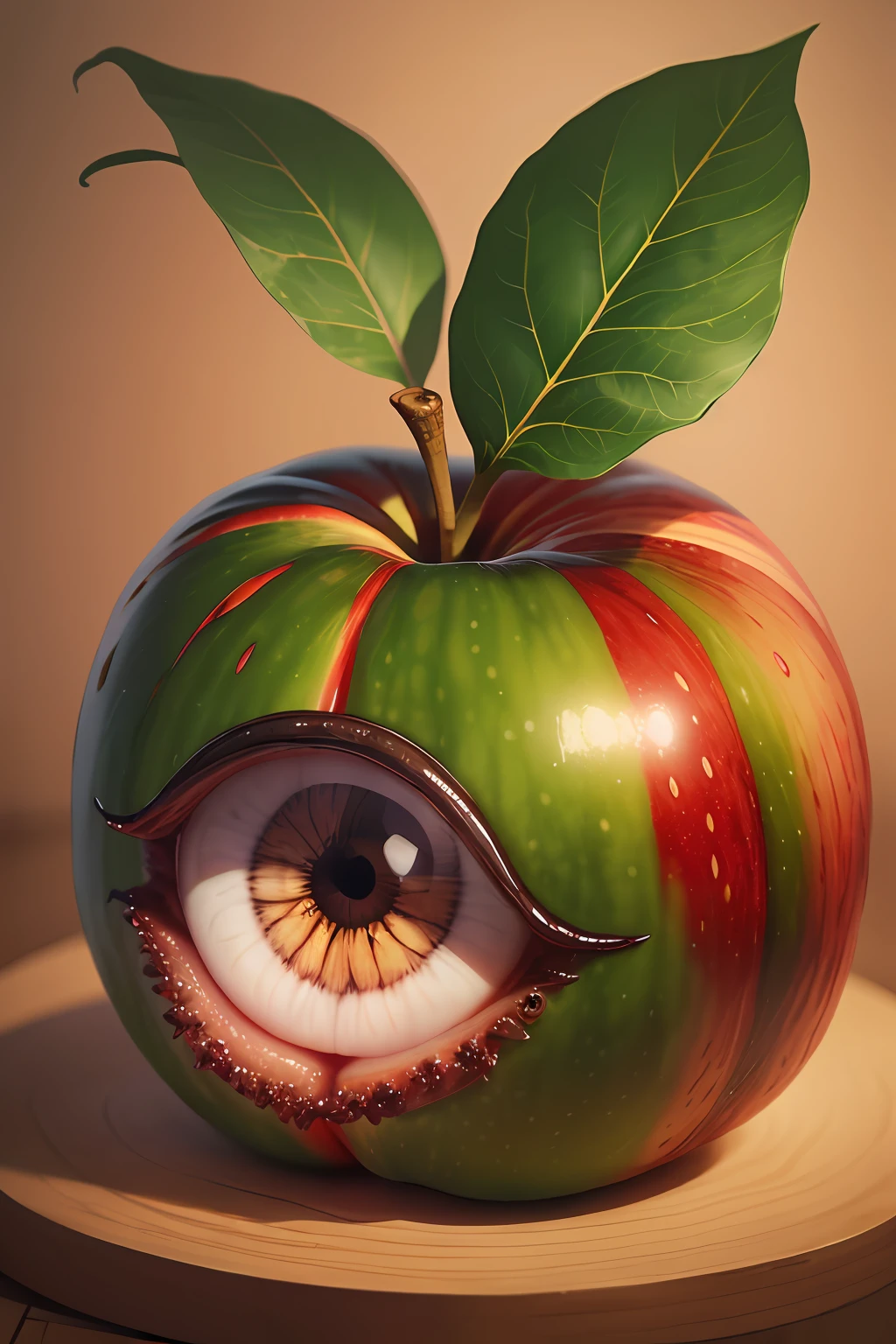 a giant apple fruit with eye and mouth