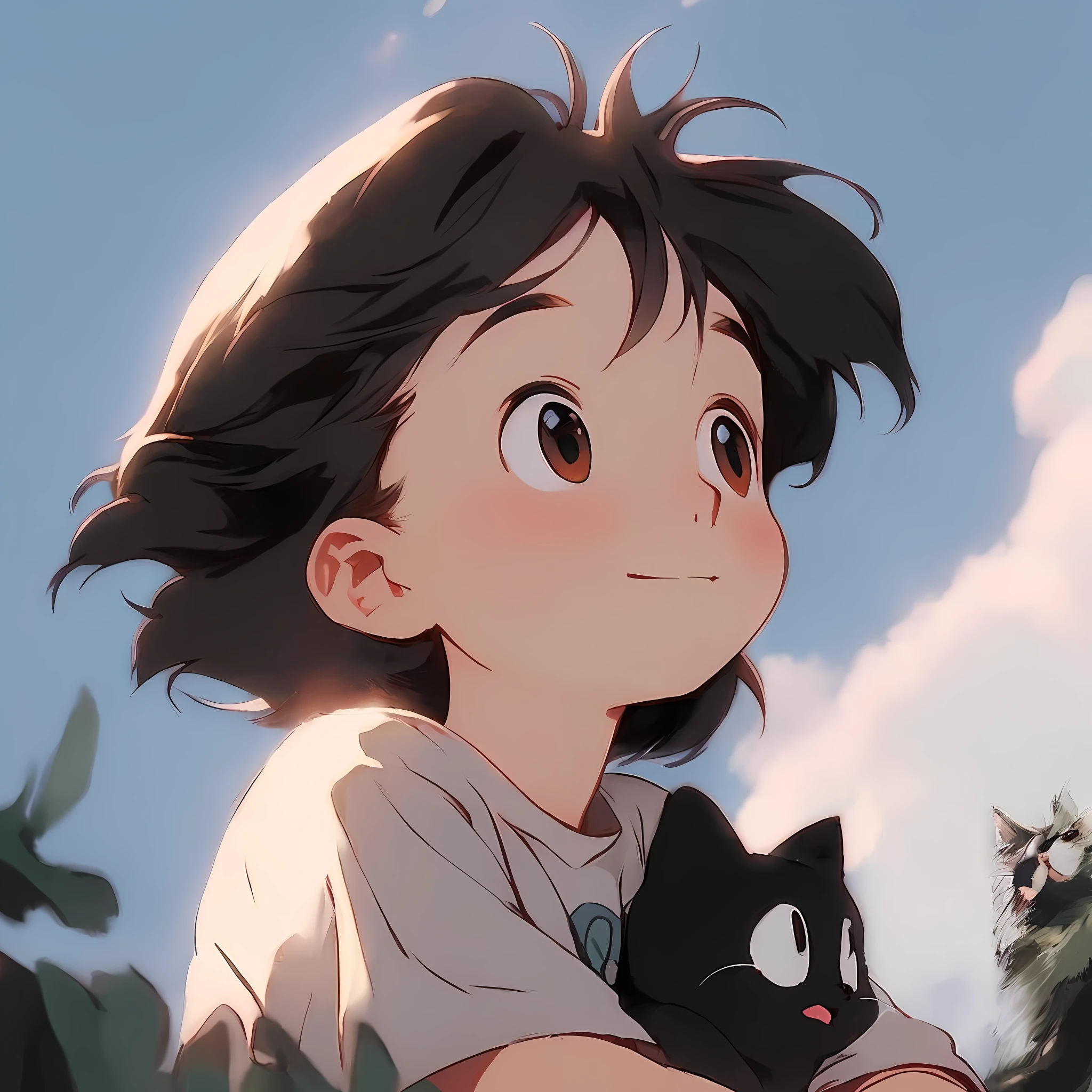 anime girl holding a black cat in her arms, ghibli and ilya kuvshinov, ( ( makoto shinkai ) ), anime visual of a cute cat, makoto shinkai!!, makoto shinkai!, style of makoto shinkai, guweiz and makoto shinkai, makoto shinkai. digital render, anime visual of a cute girl