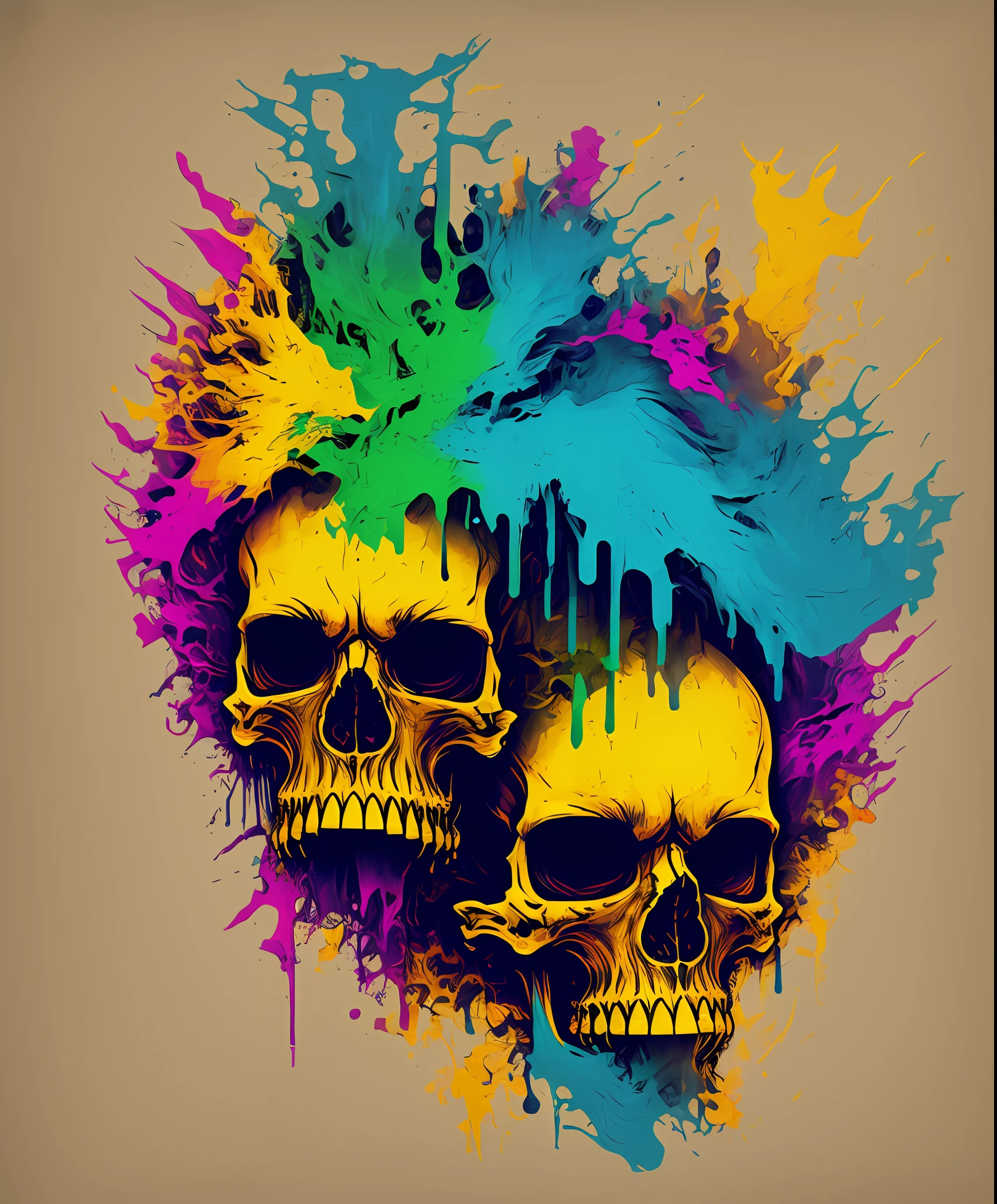 (a portrait of Cyberpunk Skull with colorful fluid l:1) ,  t-shirt logo in the style of tapered  fine outline,  orthographic-view, art on (empty background:1.4)Hands,