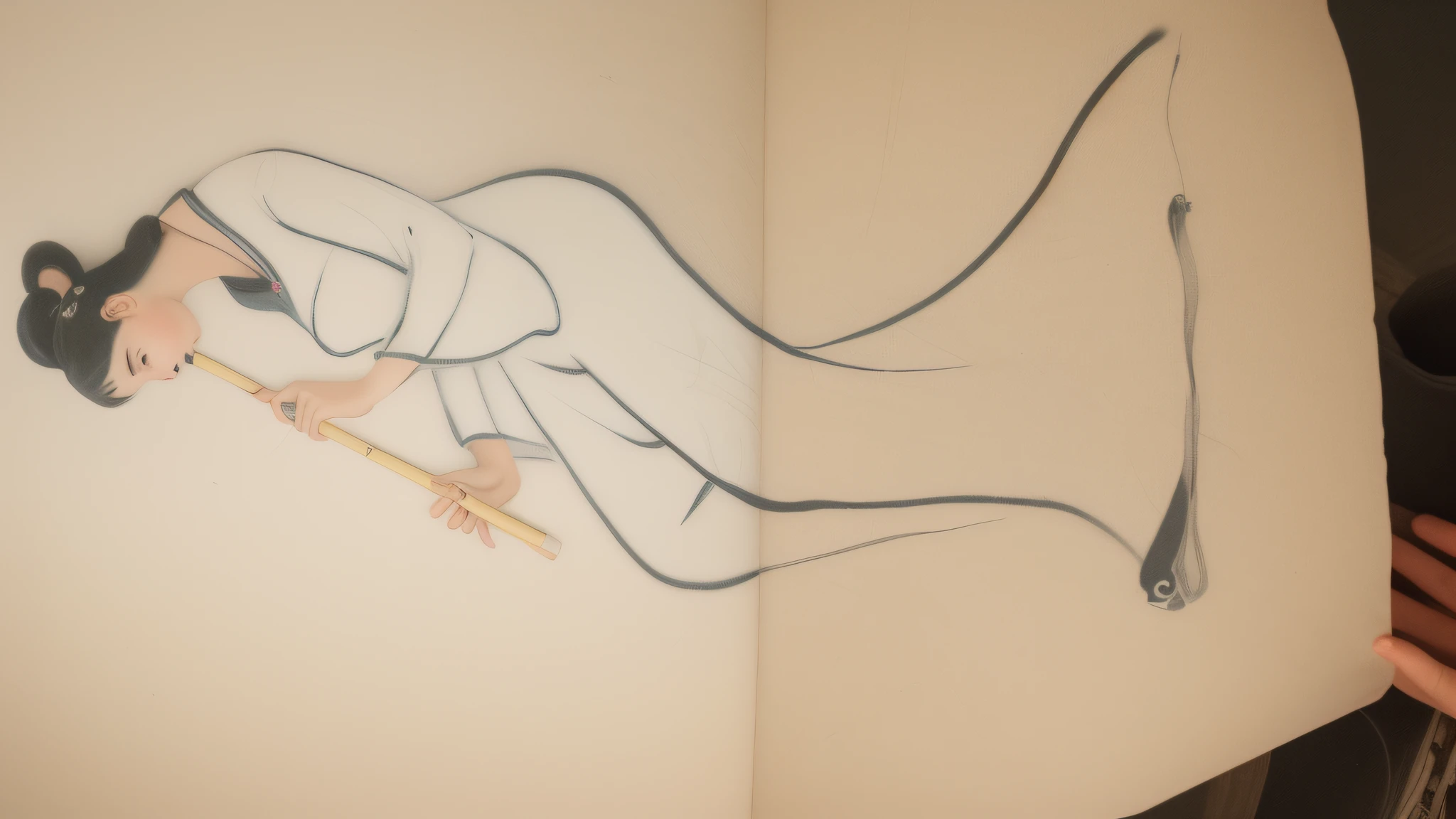 someone is drawing a woman on a piece of paper with a pencil, inspired by Kikuchi Yōsai, inspired by Yun-Fei Ji, inspired by Sōami, inspired by Shunkōsai Hokushū, drawing on a parchment, inspired by Tawaraya Sōtatsu, japanese ink drawing from 1850