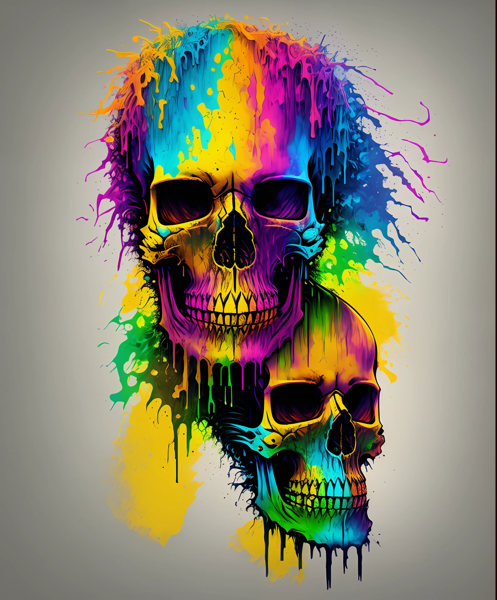 (a portrait of Cyberpunk Skull with colored fluid l:1)angel, archangel, t-shirt logo in conical fine contour style, spelling vision, art on (empty background:1.4)Hands,