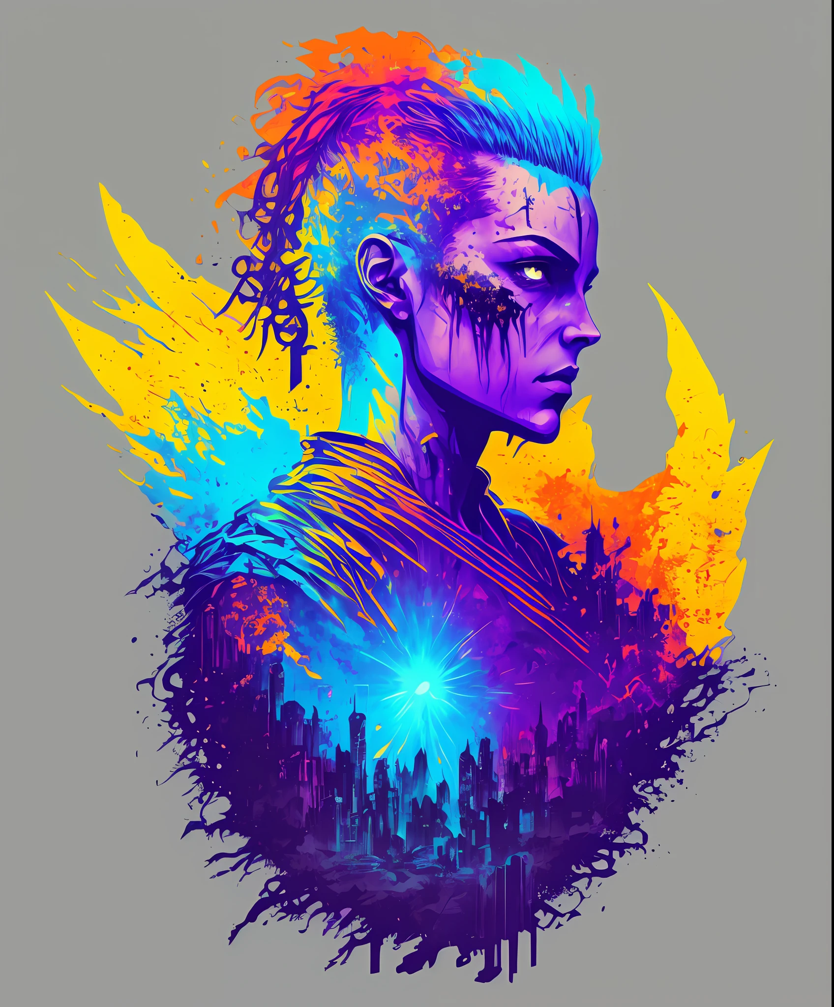 (a portrait of Cyberpunk sword with fluid colored l:1), T-shirt logo in conical fine contour style, spelling vision, art in (empty background:1.4)Hands,