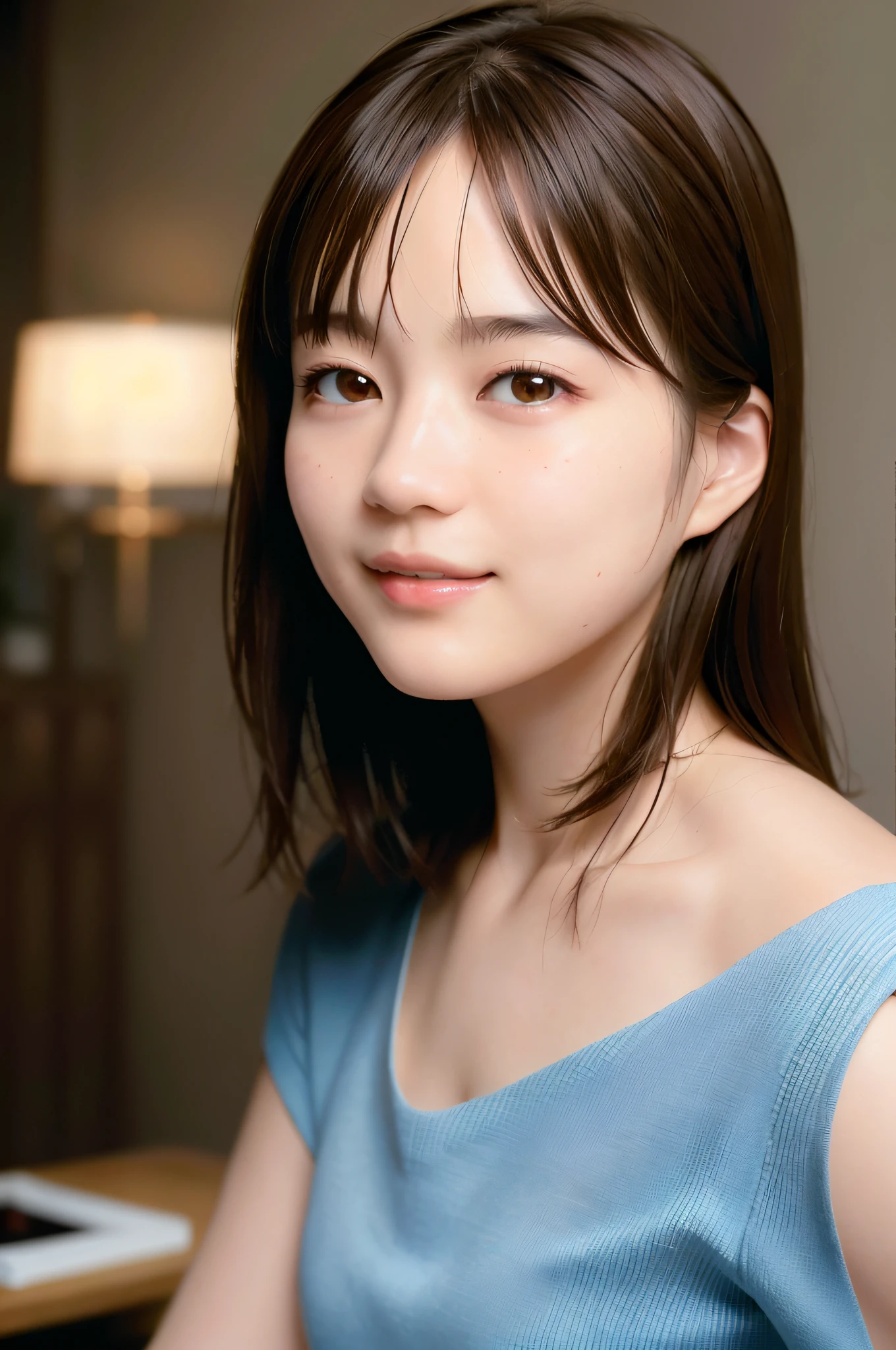 (skin blemish:1), (skindentation), black eye, 1women, 23yo, (((woman))), solo, realistic, best quality, photorealistic, masterpiece, 8k, high res, solo, extremely detailed face, (professional lighting, bokeh), (light particles, lens flare, glowing particles:0.6), (dynamic pose:1.2), soft lighting, top angle view, fashionable and trendy atmosphere, japan, kyoto ((morning)), ((looking at the viewer)), (looking at the camera),(portrait:0.6), gorgeous, kneeing, keep original facial proportion, full body, (small breast), (medium hair), slim body, long face, (brown hair:1.5), floating hair, lips, lipstick, seductive smile, teeth, smile, nogizaka46, uniform,