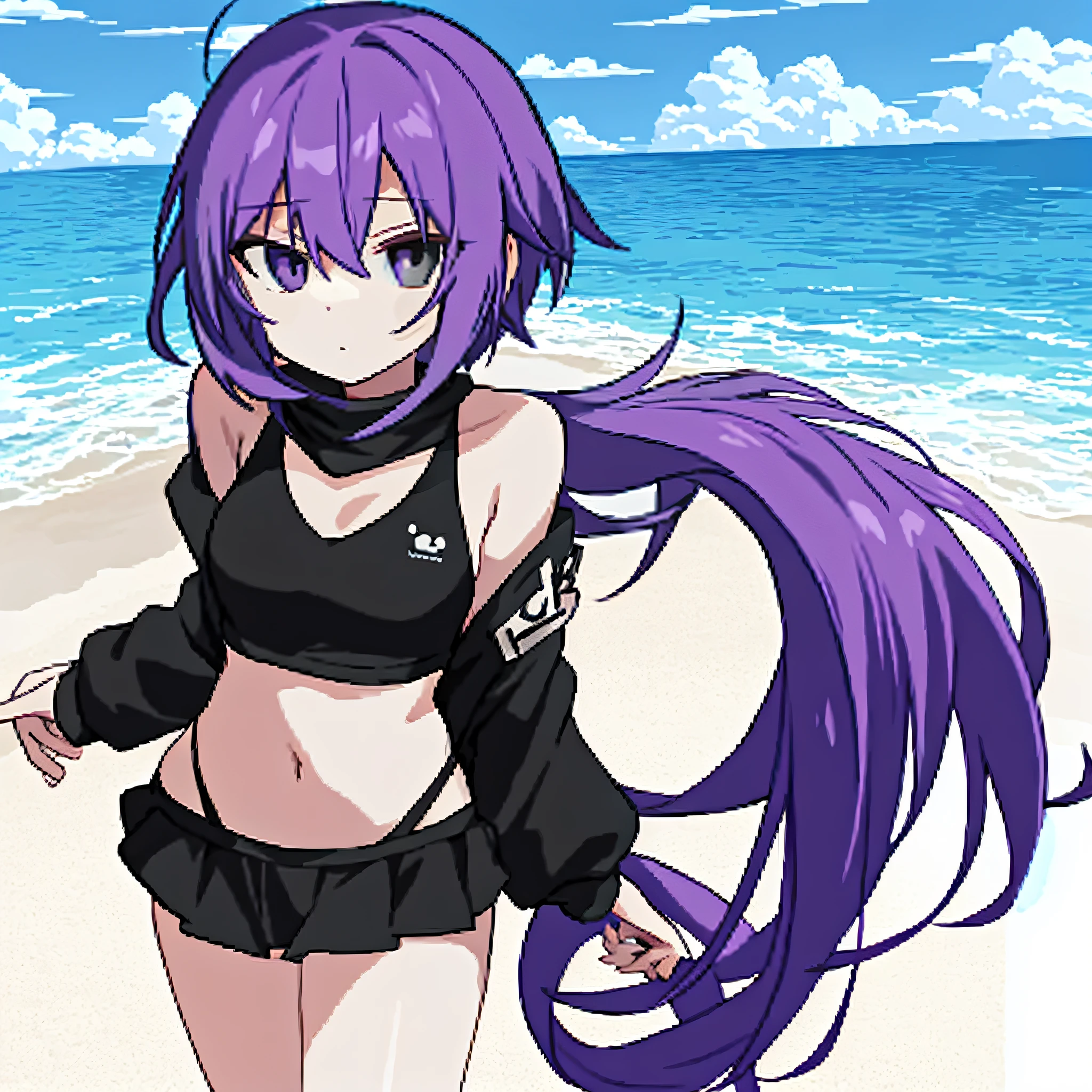 Anime girl, short purple hair, gray eyes, swimsuit, introvert, background beach, plus moe jan deer, portrait plus moe jan dregrimdak, anime moe art style, plus moe dregrimdak, ayaka genshin shock, with anime painter studio, kajikado, hayashi, kusat krenc, kantai collection style, kusat kents production