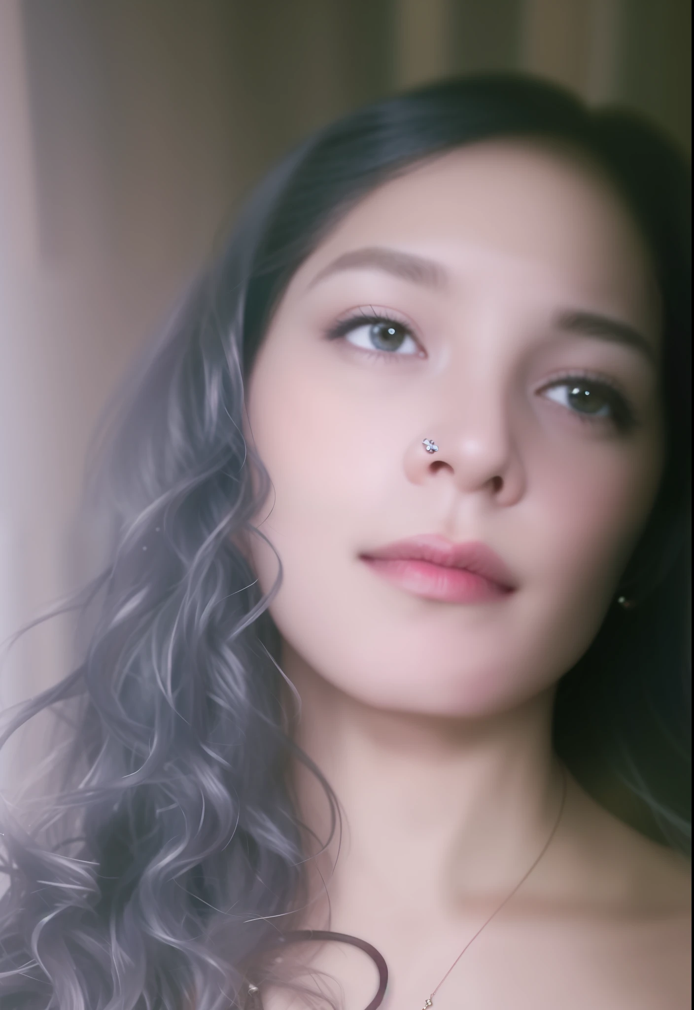 There is a woman with long hair and a necklace, 3 0 years. 4k quality image as an animation