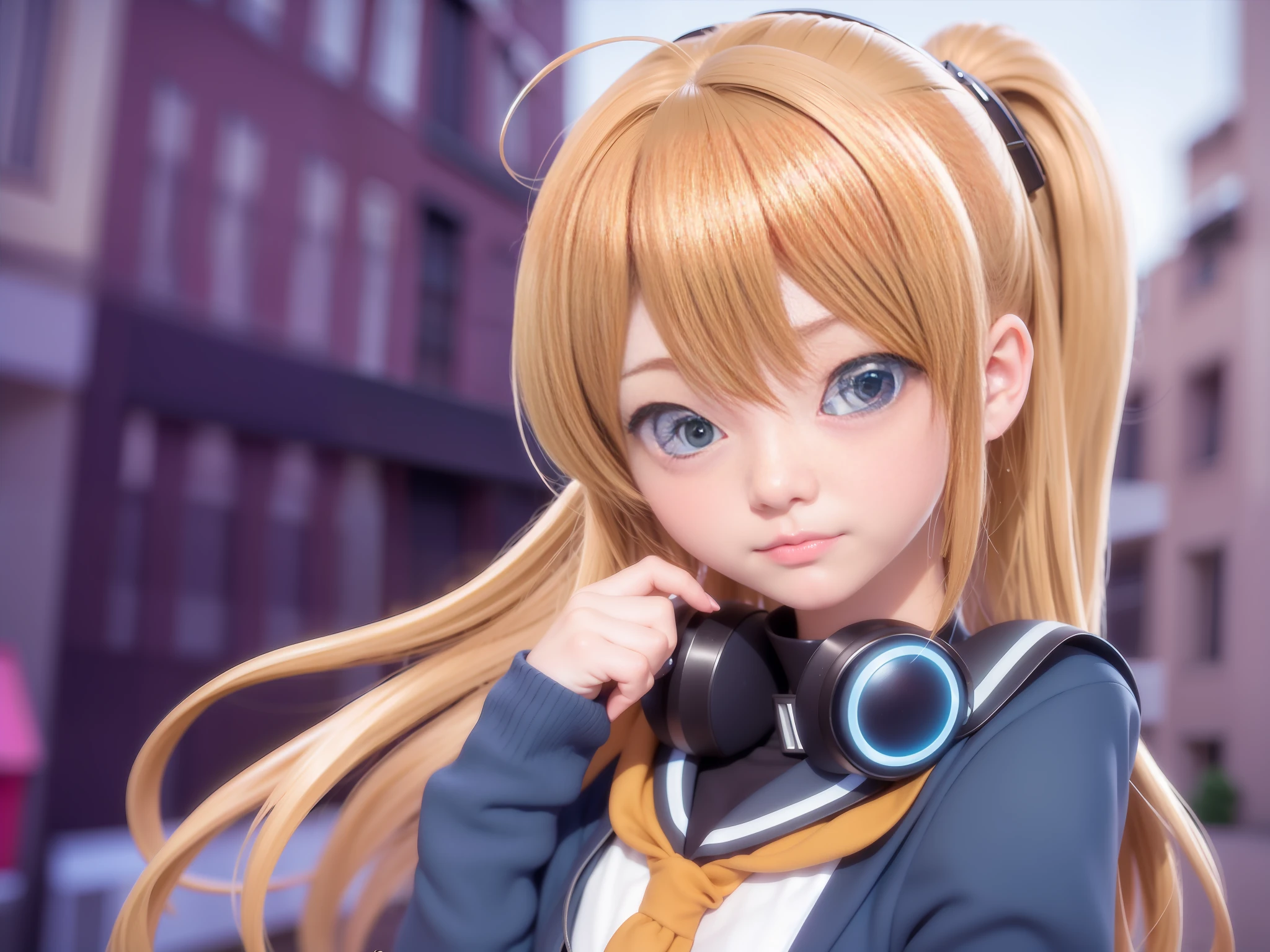Anime girl standing in front of building with short brown hair hair and blue shirt, realistic anime 3 D style, realistic anime, 3 D anime realistic, realistic anime girl rendering, super realistic anime, smooth anime CG art, realistic young anime girl, render a cute 3d anime girl, anime style 3d, anime girl in real life, realistic anime art style