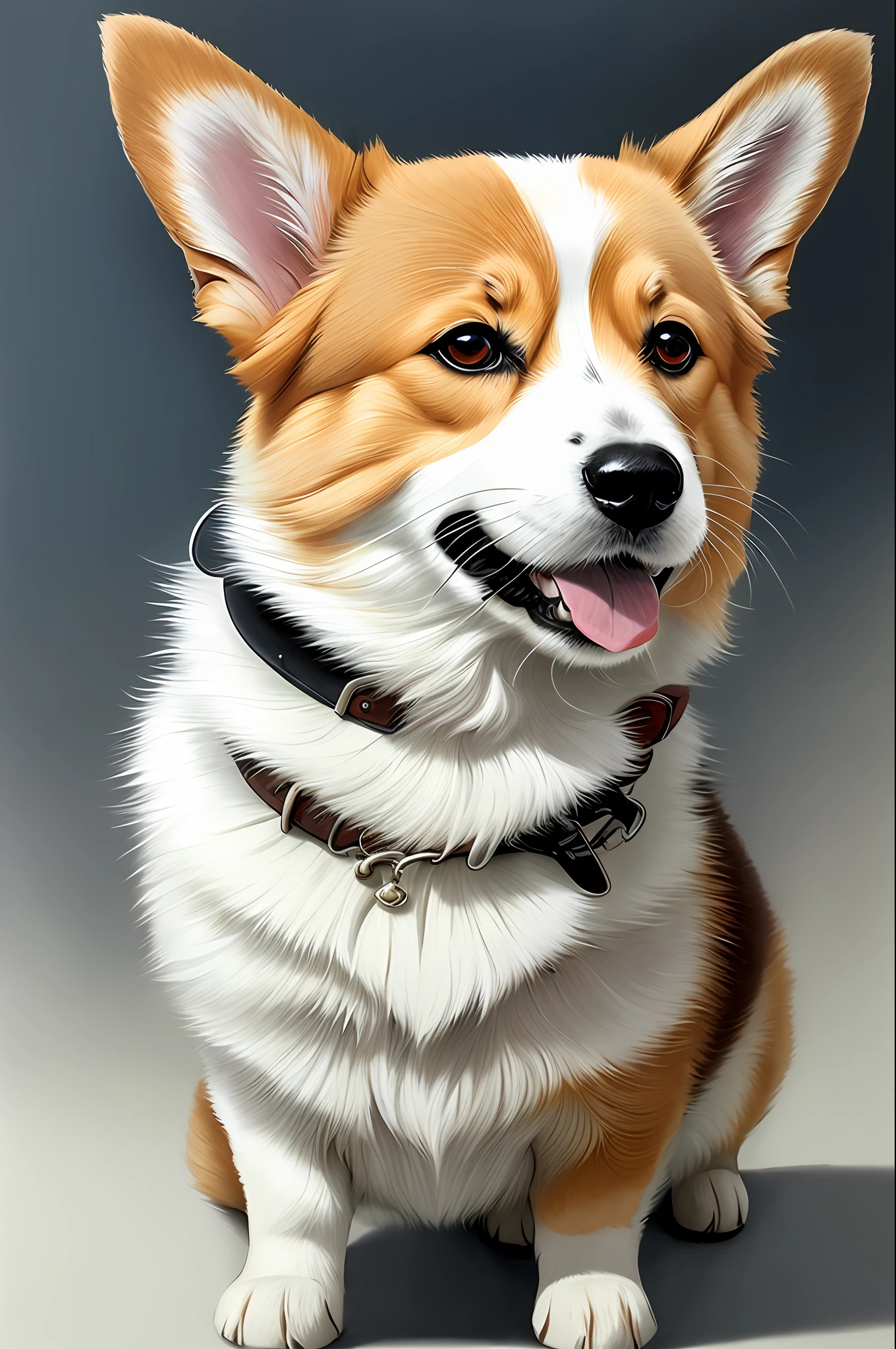 Close up portrait of a happy corgi dog, dark background, anime style, studio ghibli style, highly detailed, professional majestic oil painting by Ed Blinkey, Atey Ghailan, Studio Ghibli, by Jeremy Mann, Greg Manchess, Antonio Moro, Trending on ArtStation, Midjourney and greg rutkowski Trending on CGSociety, Intricate, High Detail, Sharp, Dramatic, Realistic Painting Art