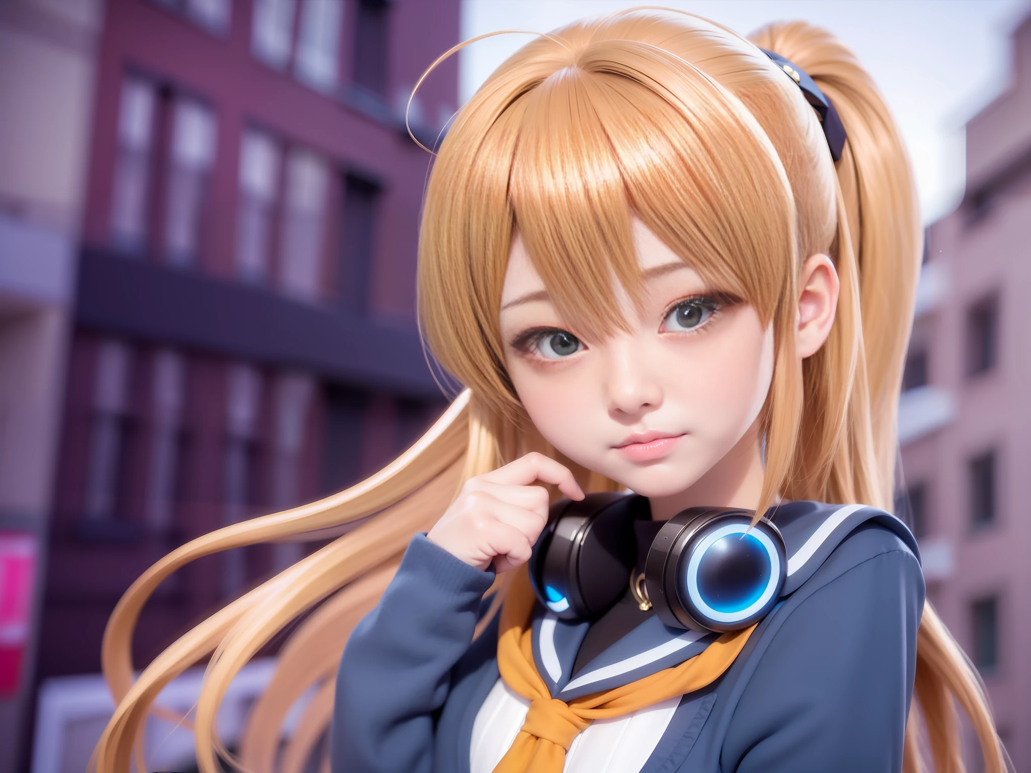 Anime girl standing in front of building with short brown hair hair and blue shirt, realistic anime 3 D style, realistic anime, 3 D anime realistic, realistic anime girl rendering, super realistic anime, smooth anime CG art, realistic young anime girl, render a cute 3d anime girl, anime style 3d, anime girl in real life, realistic anime art style