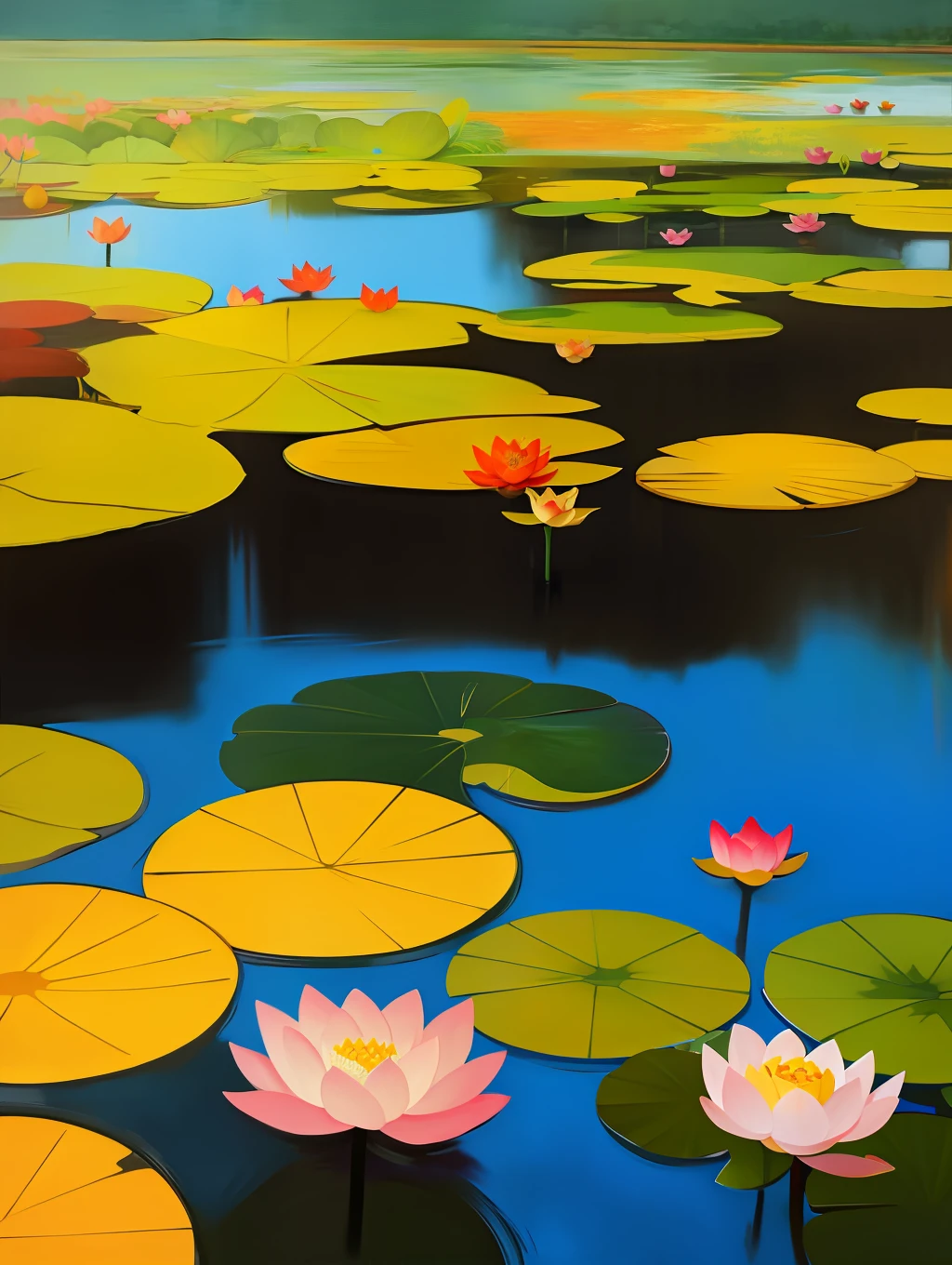 Lotus pond abstract oil painting