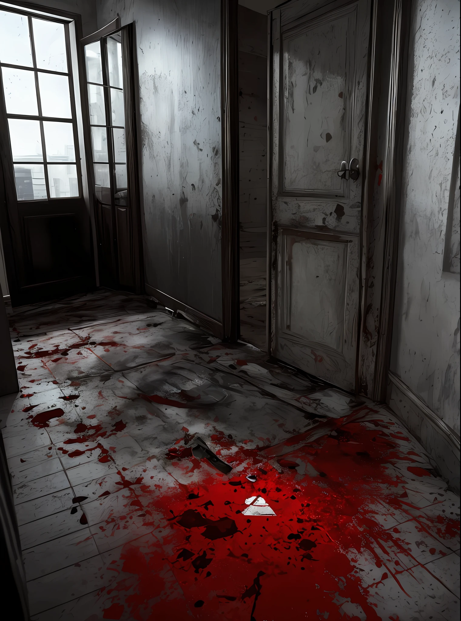 Bloody crime scene, realistic, murder, appartmentultra hd, ultra detail, good lighting