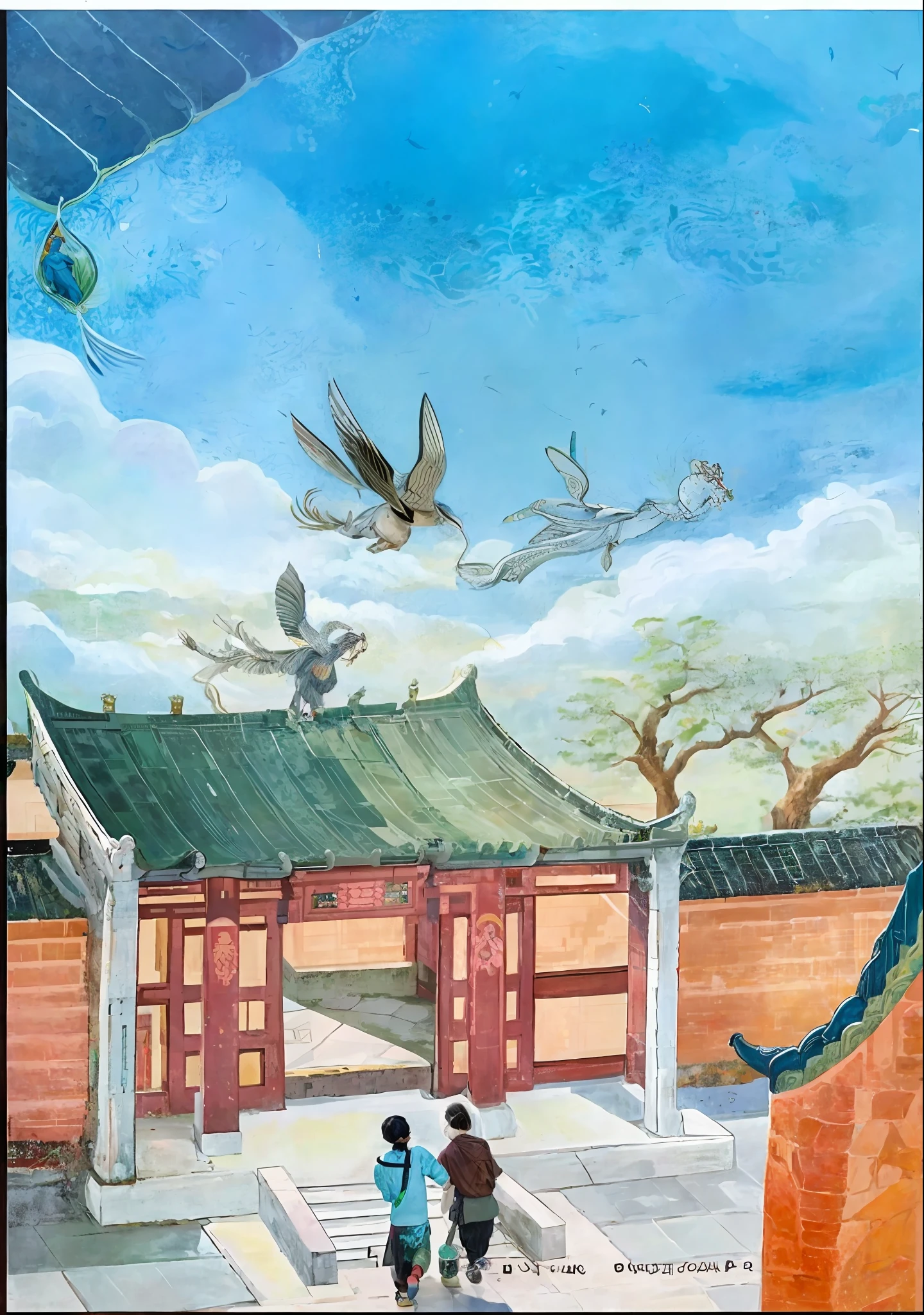 The painting of the two climbing stairs in front of the temple is inspired by Wang Yuanqi, inspired by Wen Zhenheng, inspired by Yang Buzhi, inspired by Zhang Zongcang, inspired by Shen Shichong, inspired by Dong Qichang, inspired by Ren Xun, inspired by Li Rongjin, and there are no words