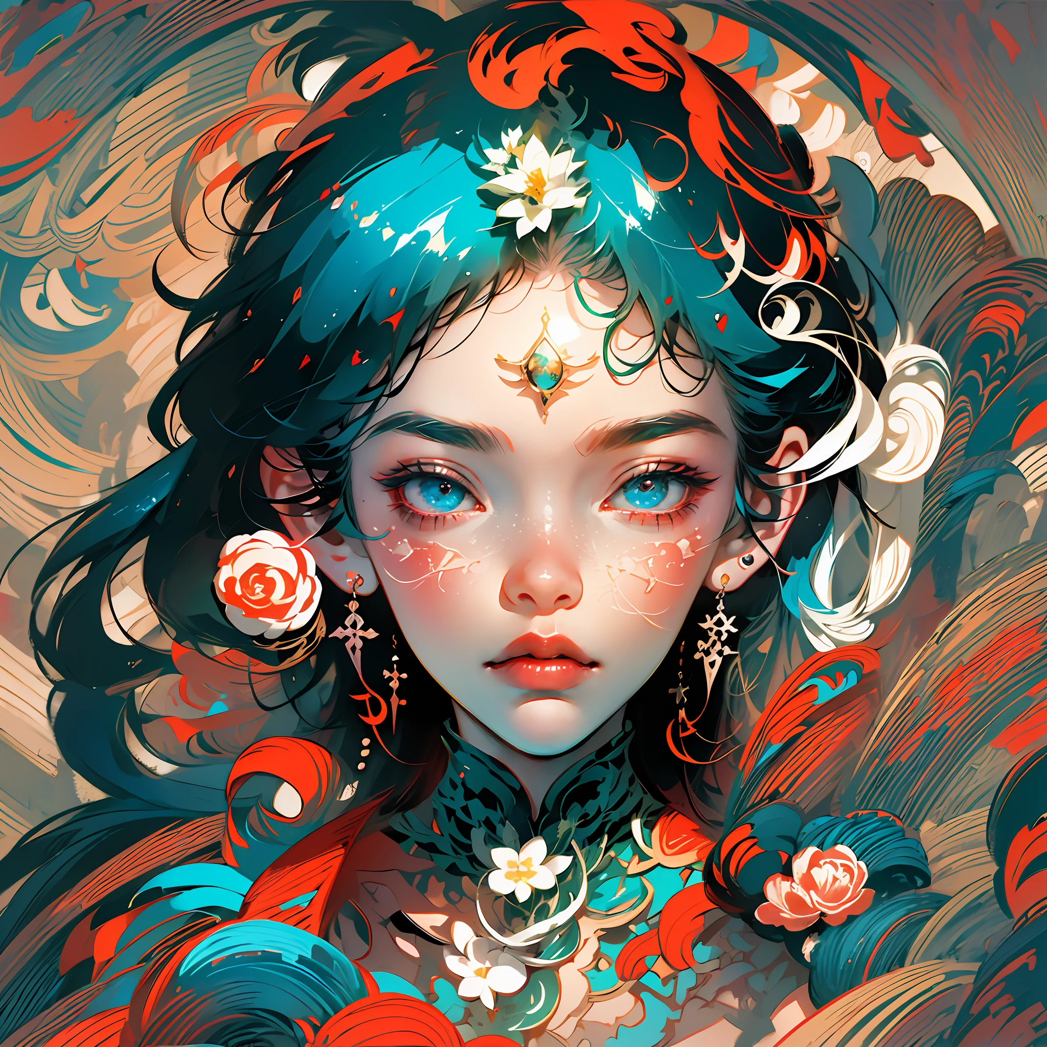 official art, unity 8k wallpaper, ultra detailed, beautiful and aesthetic, masterpiece, best quality, chinese style, (zentangle, mandala, tangle, entangle), ecstasy of flower, 1girl, extremely detailed, dynamic angle, cowboyshot, the most beautiful form of chaos, elegant, a brutalist designed, vivid colours, romanticism, by james jean, roby dwi antono, ross tran, francis bacon, michal mraz, adrian ghenie, petra cortright, gerhard richter, takato yamamoto, ashley wood, atmospheric