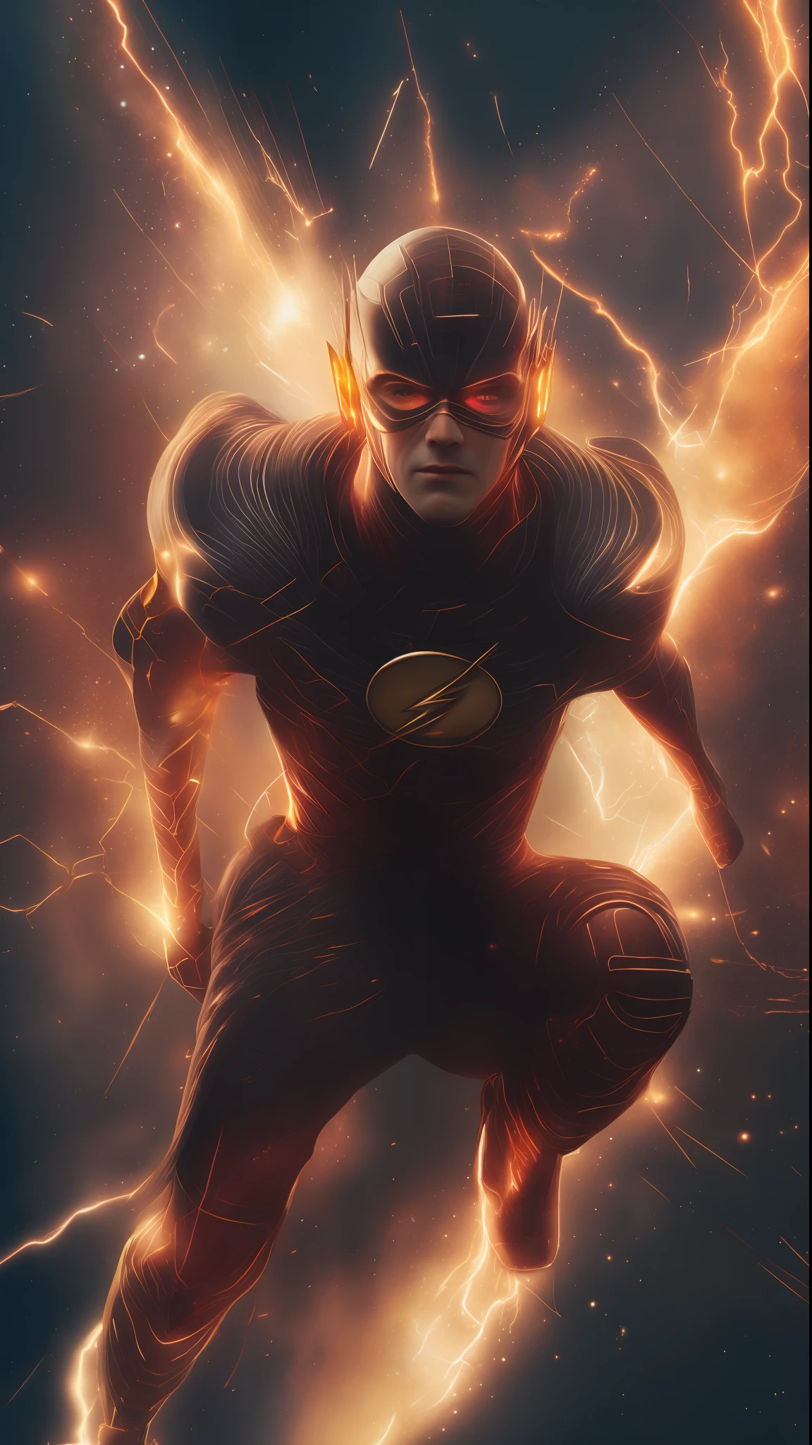 Flash's character running, time and space distortion in his wake, hyper-realistic, ultra-detailed, 8K, speed lines, blurred surroundings, speed force aura, lightning crackles, slow-motion effects, dynamic camera angles, superhero action sceneethereal background, abstract beauty,stand, approaching perfection, pure form, golden ratio, minimalistic, unfinished, concept art, by Brian Froud and Carne Griffiths and Wadim Kashin and John William Waterhouse, intricate details, 8k post production, high resolution, hyperdetailed, trending on artstation, sharp focus, studio photo, intricate details