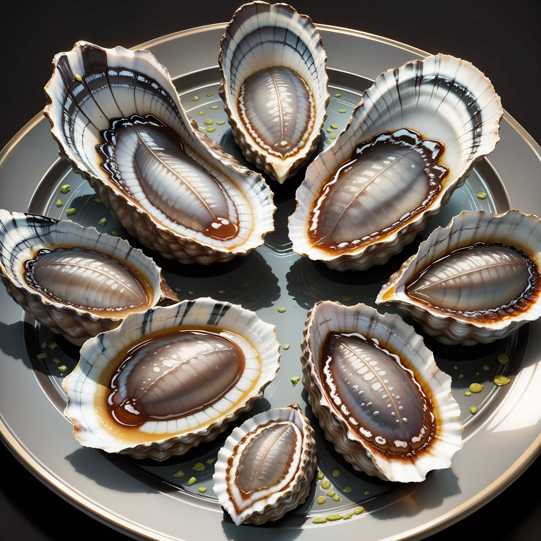 The food on the black background mainly highlights the fat and realistic style of the oysters, to be realistic and high-class --auto --s2