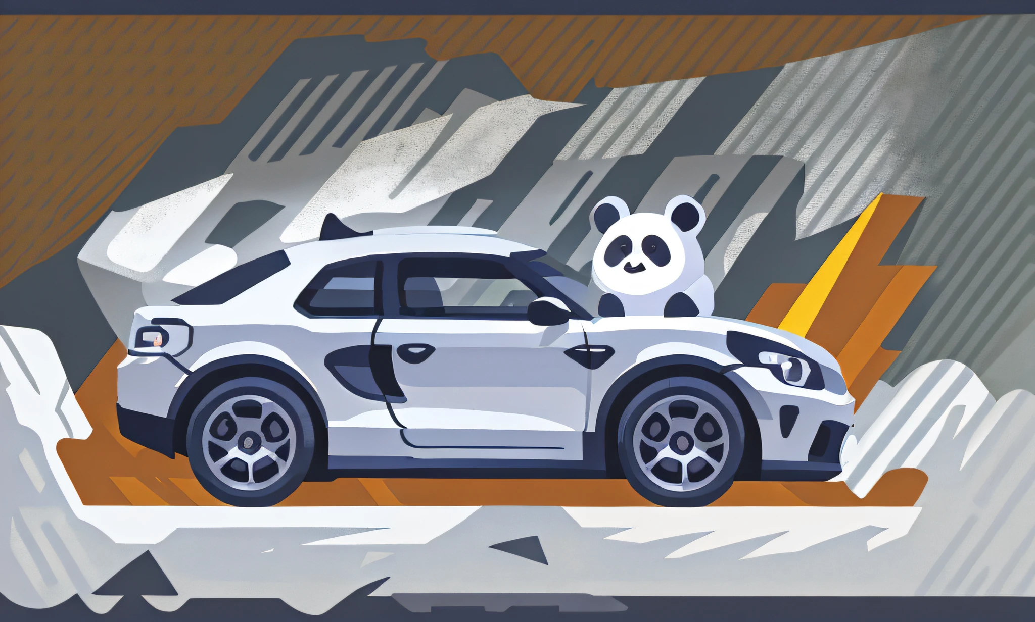 A cartoon of a car with a panda bear in a spacesuit, , 9K, 9K, car, car, creature sitting in a car, chibi, full body mascot, telegram sticker, official fan art, 8K! , anonymous for cars, GTR XU1, cars, mecha anthropomorphic penguin, vector graphics, scene supplements
