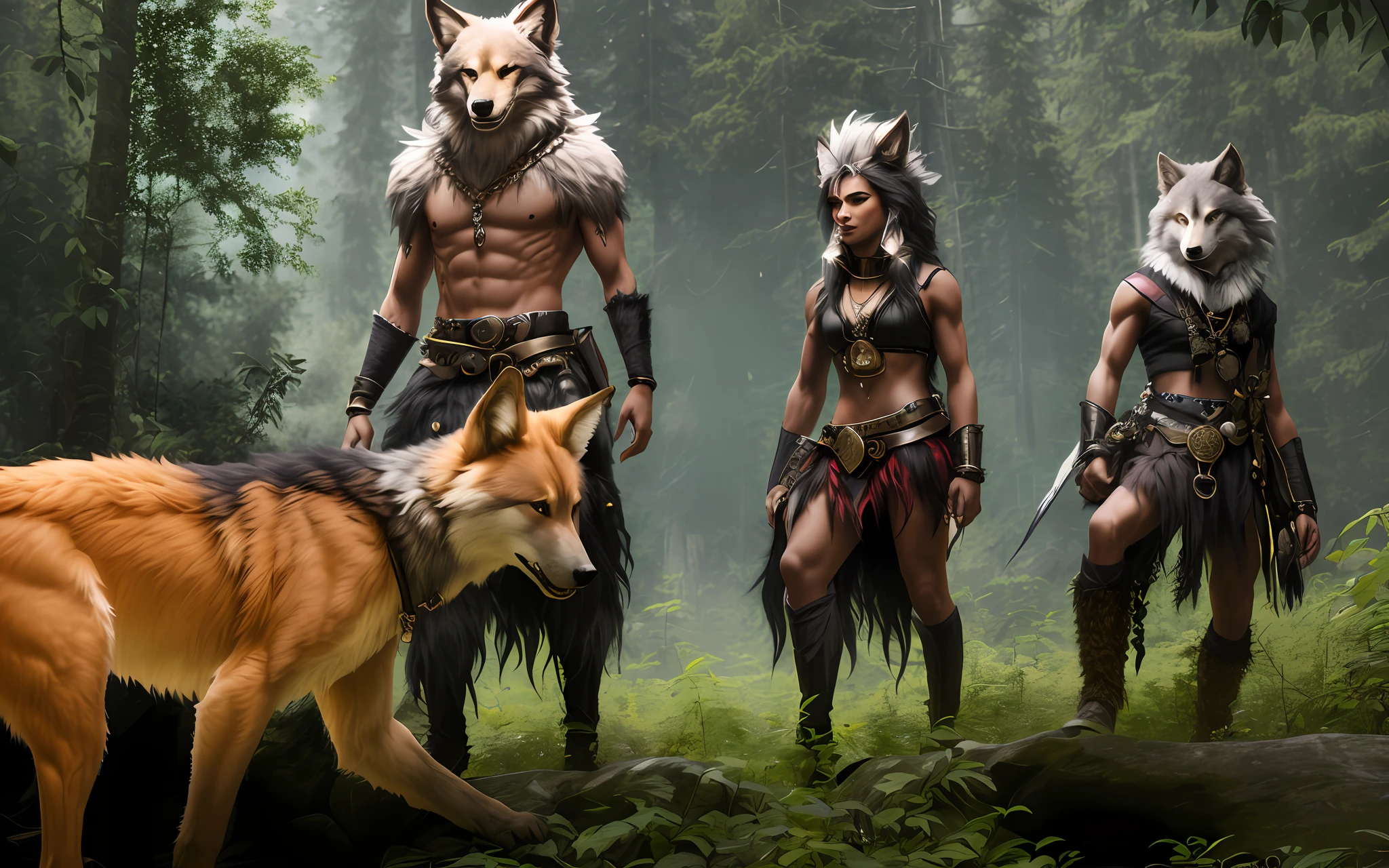 (werewolf head and hand), half woman half wolf, yellow pupils, wolf ears, wool, (sexy dynamic pose), looking away from the camera, small waist, detailed fur, fangs, grin, (claws on paws), intricate detail, gold chain-shaped belt, bracelets and necklace, ultra wide angle, in focus, dark epic background, gorgeous lifelike, moody silver fur design, the full and whole body, full length shot, hyper details, lighting art, cinematic, insane details, intricate details, hyperdetailed, goth, fractal, dark shot, (masterpiece), Raw photo, best quality, ultra high res, high quality, 8k uhd, dslr,