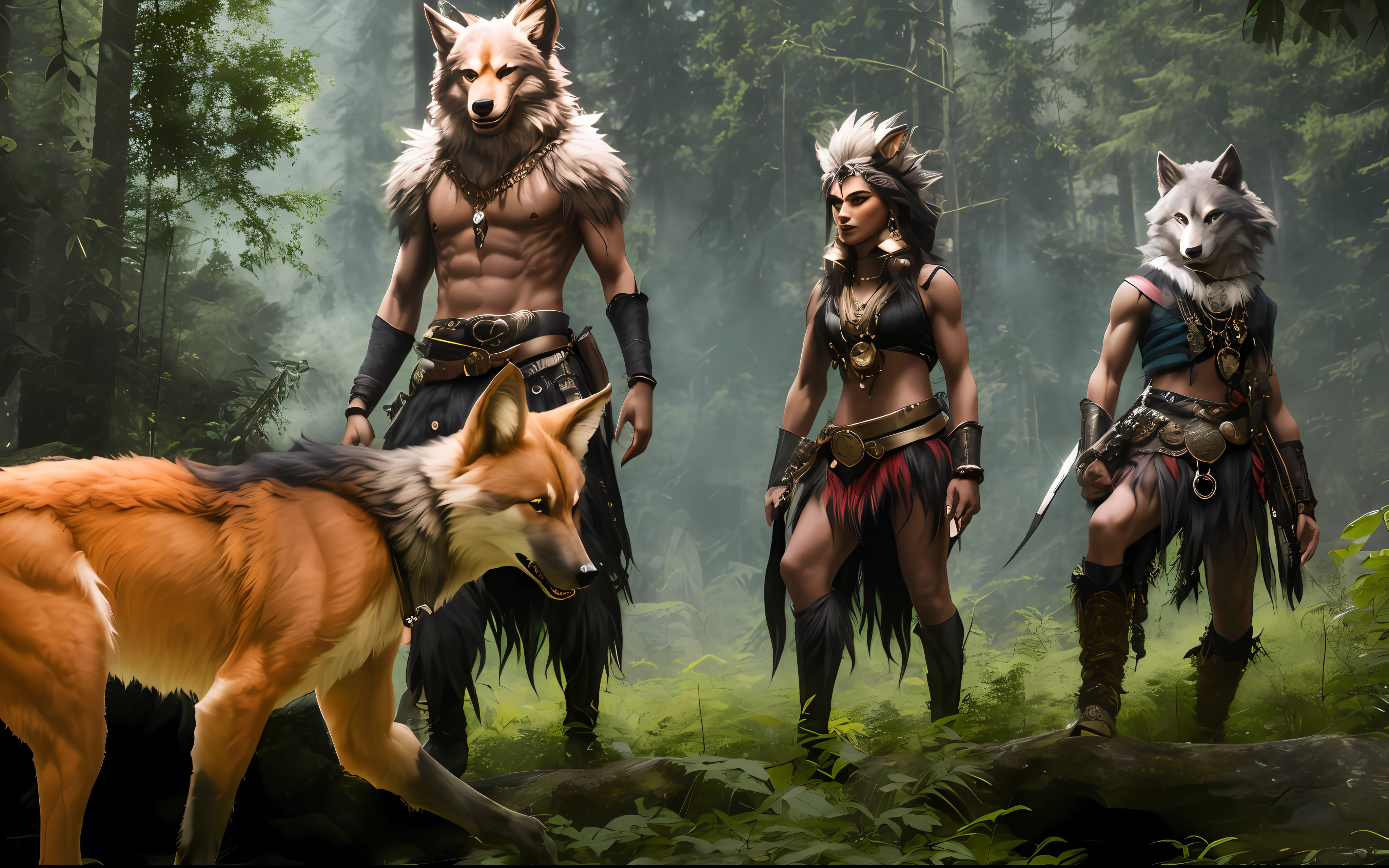 (werewolf head and hand), half woman half wolf, yellow pupils, wolf ears, wool, (sexy dynamic pose), looking away from the camera, small waist, detailed fur, fangs, grin, (claws on paws), intricate detail, gold chain-shaped belt, bracelets and necklace, ultra wide angle, in focus, dark epic background, gorgeous lifelike, moody silver fur design, the full and whole body, full length shot, hyper details, lighting art, cinematic, insane details, intricate details, hyperdetailed, goth, fractal, dark shot, (masterpiece), Raw photo, best quality, ultra high res, high quality, 8k uhd, dslr,