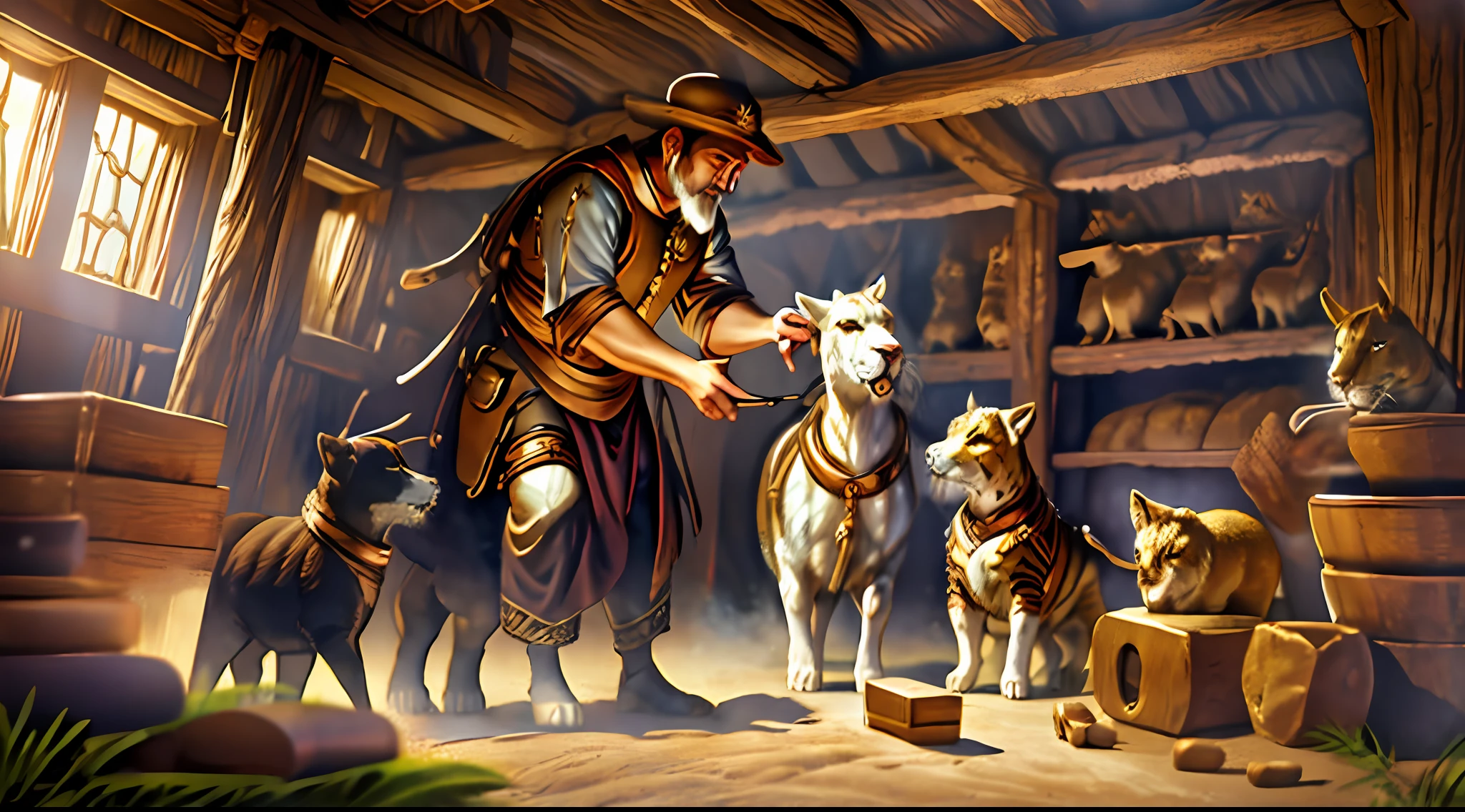 masterpiece, best quality, Noah's ark, with animals embarking in pairs, while Noah and his family watch with hope, extremely detailed CG unit wallpaper 8k, intricate details, best ratio four fingers and a thumb, clothes from the time of biblical times of the Old Testament, late, better light and shadow, serious, ointment, depth of field --auto --s2