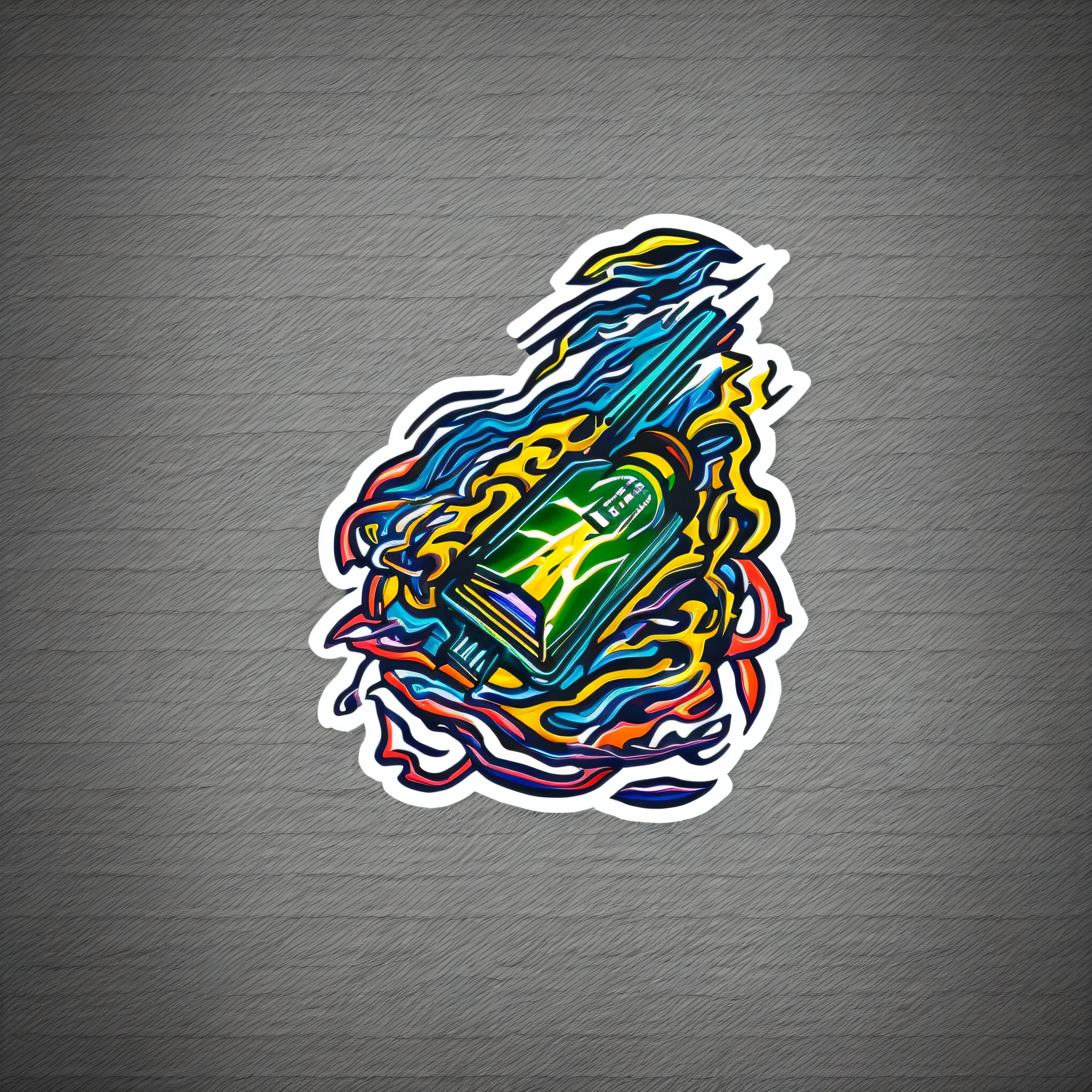 De Lorean surrounded by colored lightning bolts sticker design