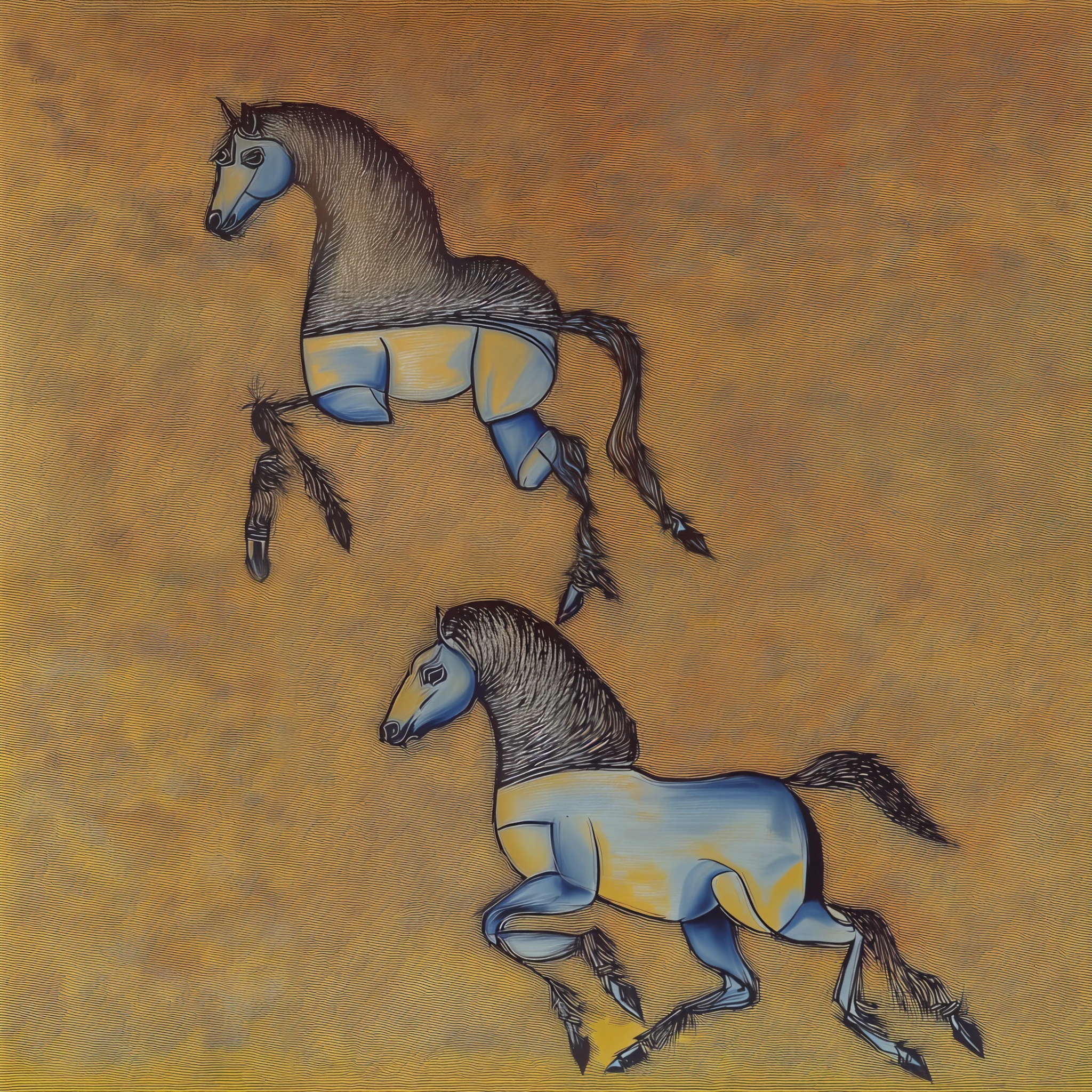 Blue sky with red fireball earth brown cloud brown horse