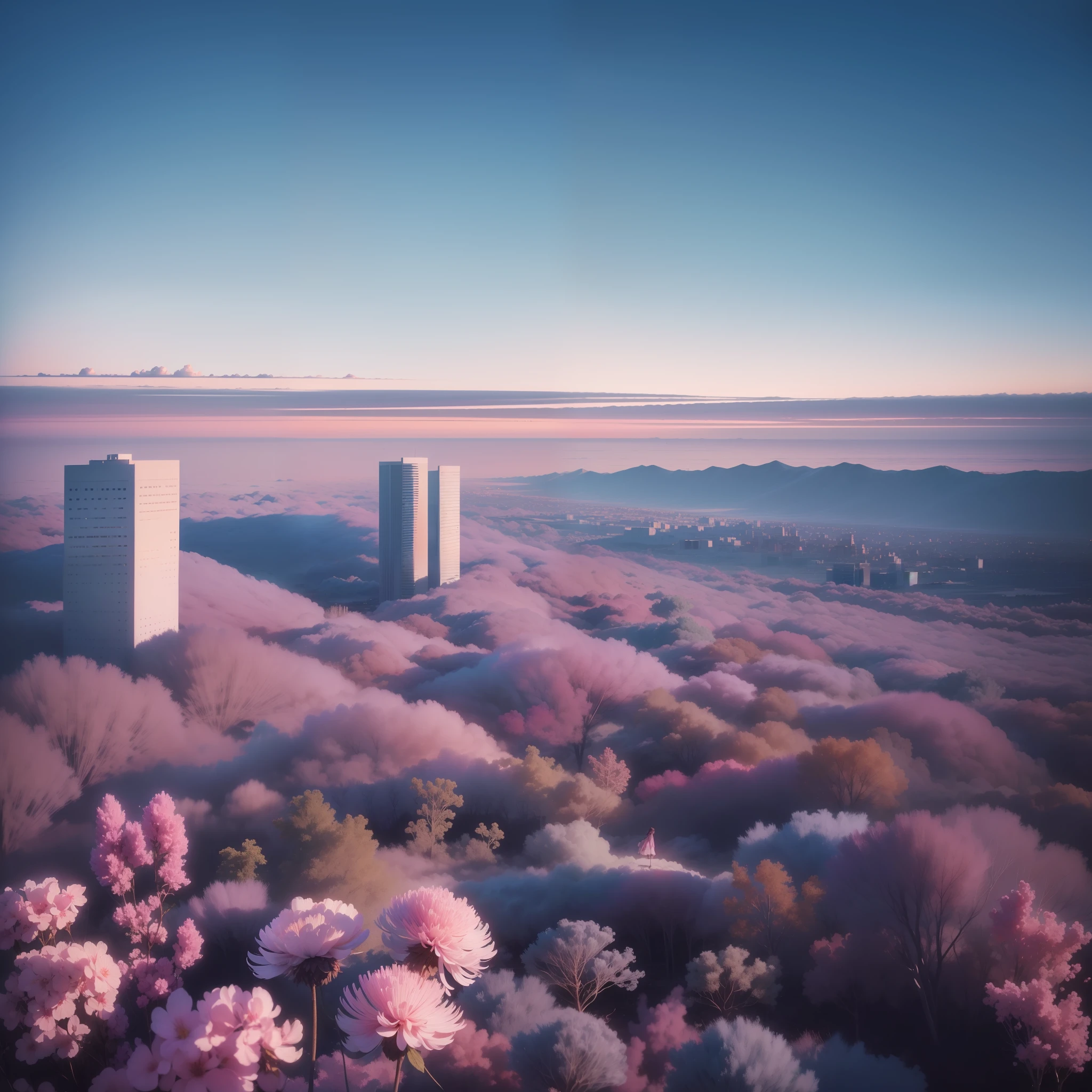 /imagine prompt: color photo of my world in the air, a kaleidoscope of colors, shapes, and textures. Clouds of cotton candy pink and powder blue swirl around towering skyscrapers made of glass and steel. The world below is a distant memory as the horizon stretches out endlessly in every direction. The air is crisp and cool, with a gentle breeze carrying the sweet scent of flowers and freshly cut grass. The feeling of freedom and weightlessness is palpable, almost like a dream. The camera captures the scene with a vintage Polaroid camera, using pastel-colored film for a soft and dreamy effect. The lens is a wide-angle, capturing as much of the vast expanse as possible. As for the unlikely collaborators, imagine a list including Wes Anderson, Ridley Scott, Tim Walker, and Jean-Paul Gaultier. —c 10 —ar 2:3 --auto --s2