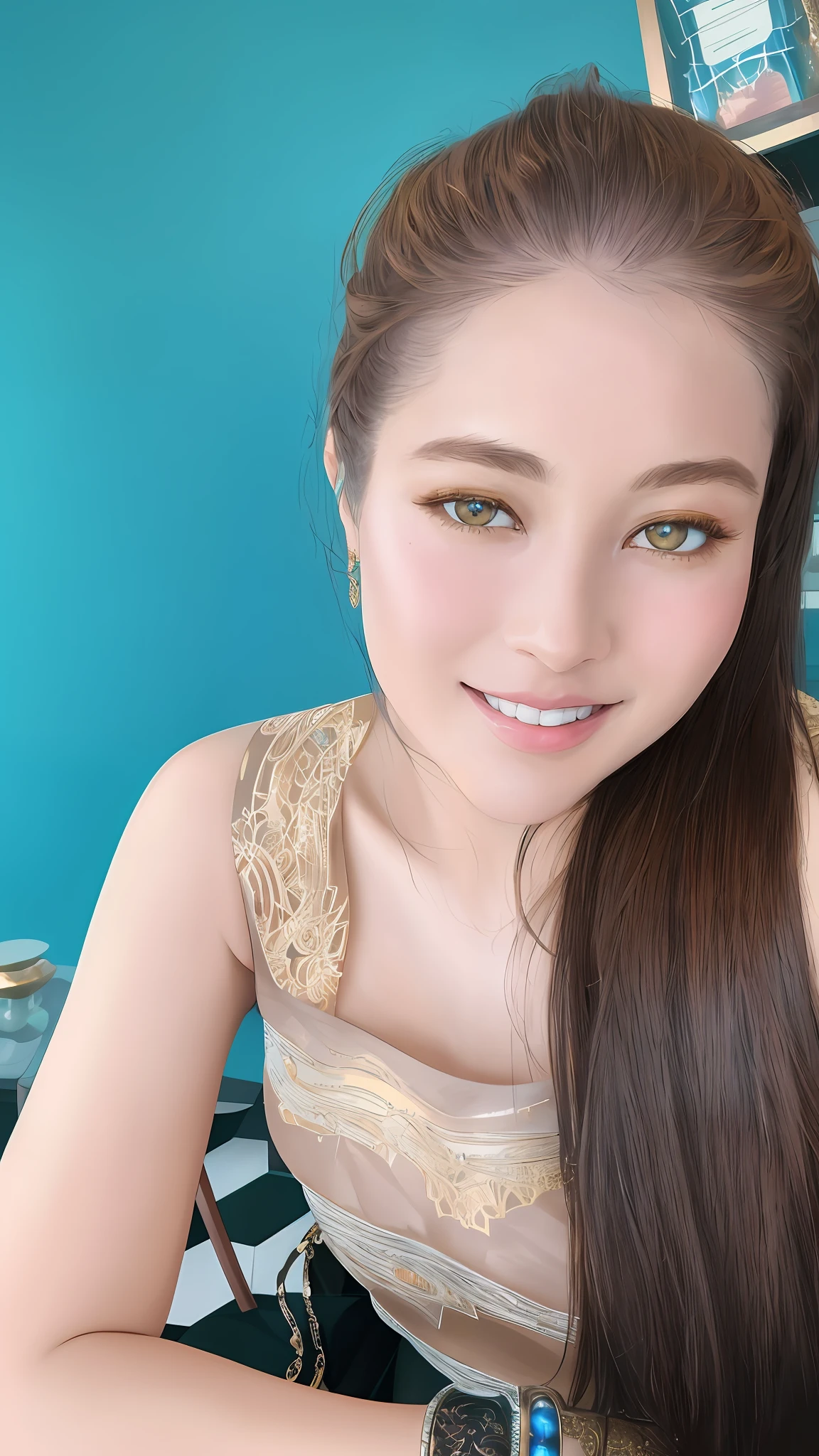 8k portrait of beautiful cyborg with brown hair, intricate, elegant, highly detailed, majestic, digital photography, art by artgerm and ruan jia and greg rutkowski surreal painting gold butterfly filigree, broken glass, (masterpiece, sidelighting, finely detailed beautiful eyes: 1.2), hdr, mature woman, studying, gold bracelet, diamond pendant,