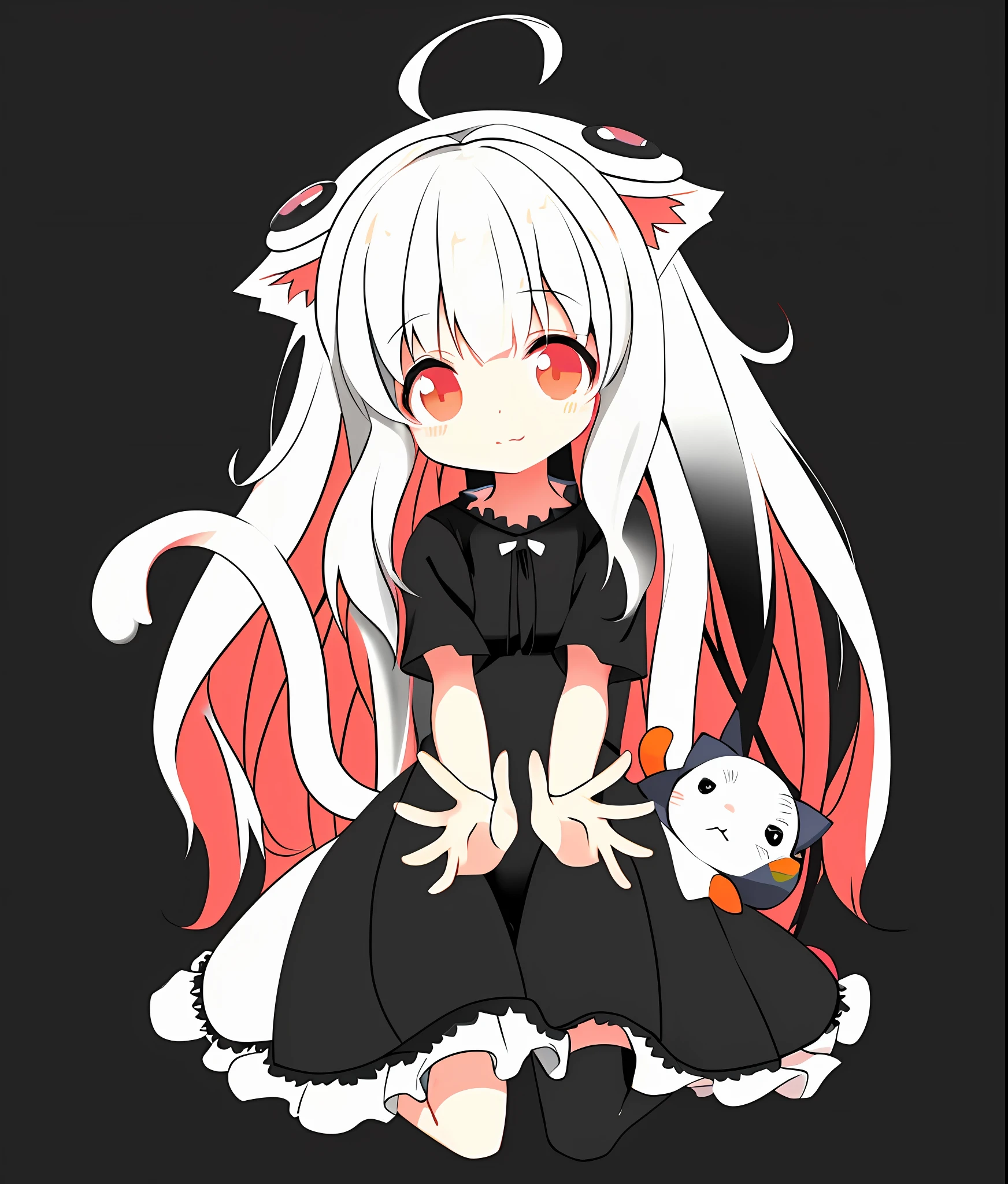 a drawing of a girl with long hair and a cat, clean anime outlines, clean lineart, thick black lineart, thick lineart, lineart, simple lineart, cute anime catgirl, anime girl with cat ears, outline sketch, perfect lineart, outline art, heavy outlines, ??????????? loli, line art!!, simple line art