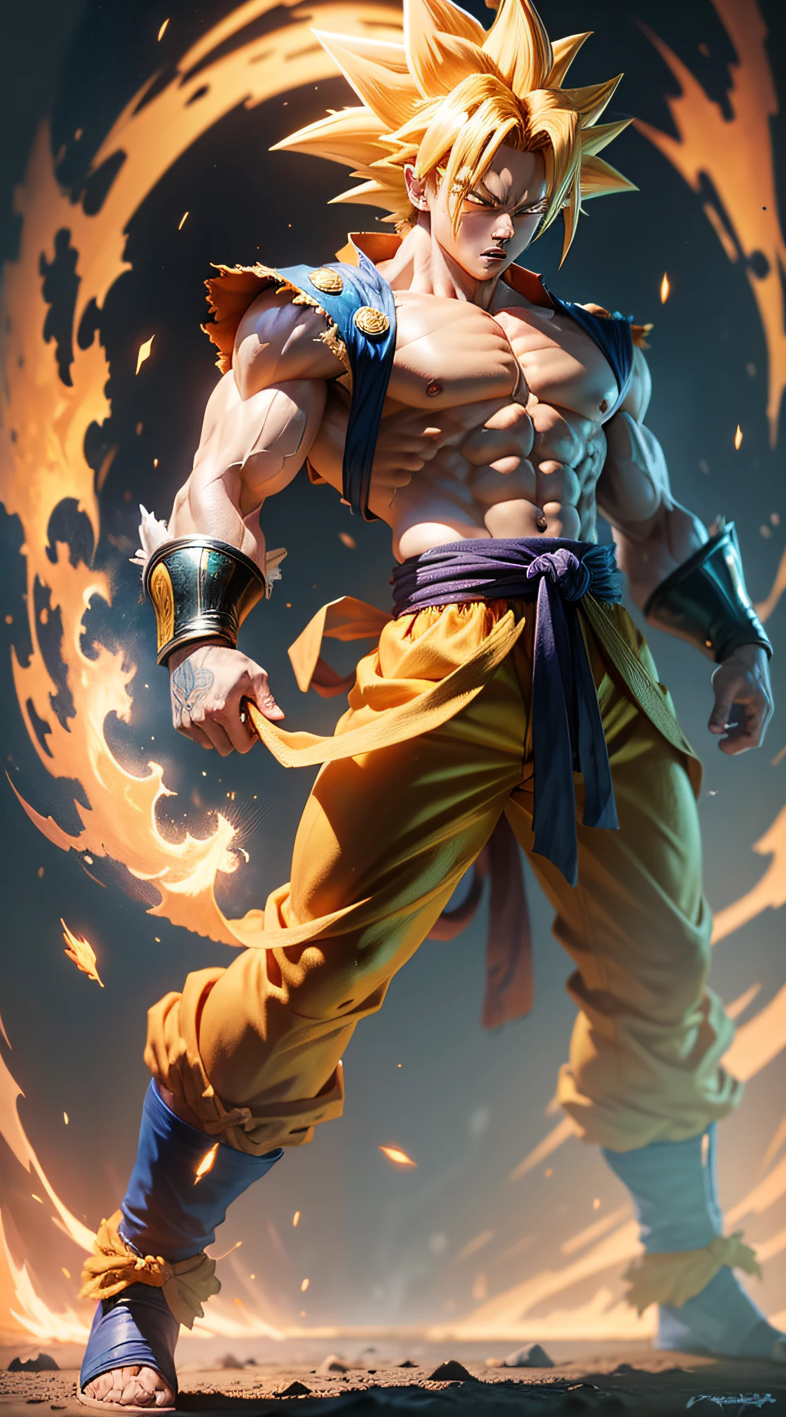Masterpiece, best quality, Goku, Super Saiyan, yellow hair, full body, glowing --auto --s2