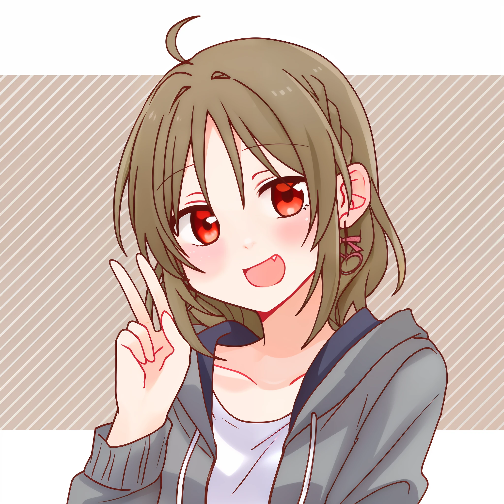Red eyes do peace sign anime girl, index finger, cute anime girl, anime moe art style, (anime girl), cute anime face, yuru yuri, [[[grin]]]], cute nature anime face, an anime girl, very cute anime girl face, anime vision of a cute girl, cute anime style, realistic anime 3 D style, realistic anime, 3 D anime realistic, realistic anime girl rendering, super realistic anime, smooth anime CG art, Realistic young anime girl, render a cute 3d anime girl, anime style 3d, real life anime girl, realistic anime art style
