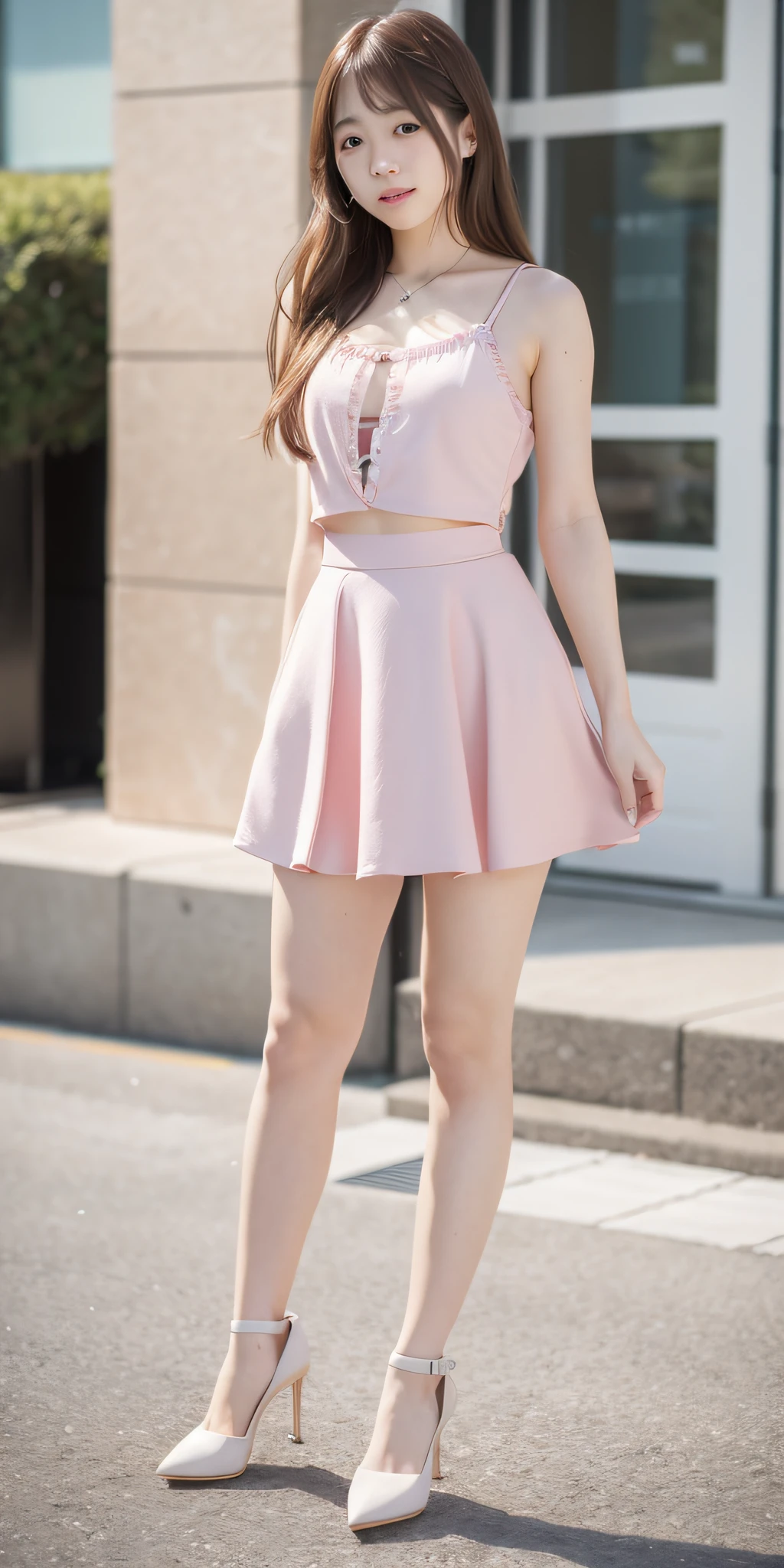 mix4, 20d, solo, long_hair, Nanase Nishino, Haruka Kaki, Cosplay, Costume, high_heels,full_body, look_at_viewer, (8K, RAW photography, best quality, masterpiece:1.2), (Realistic, Photorealistic: 1.37), Professional Lighting, Photon mapping, Radio City, Physically Based Rendering