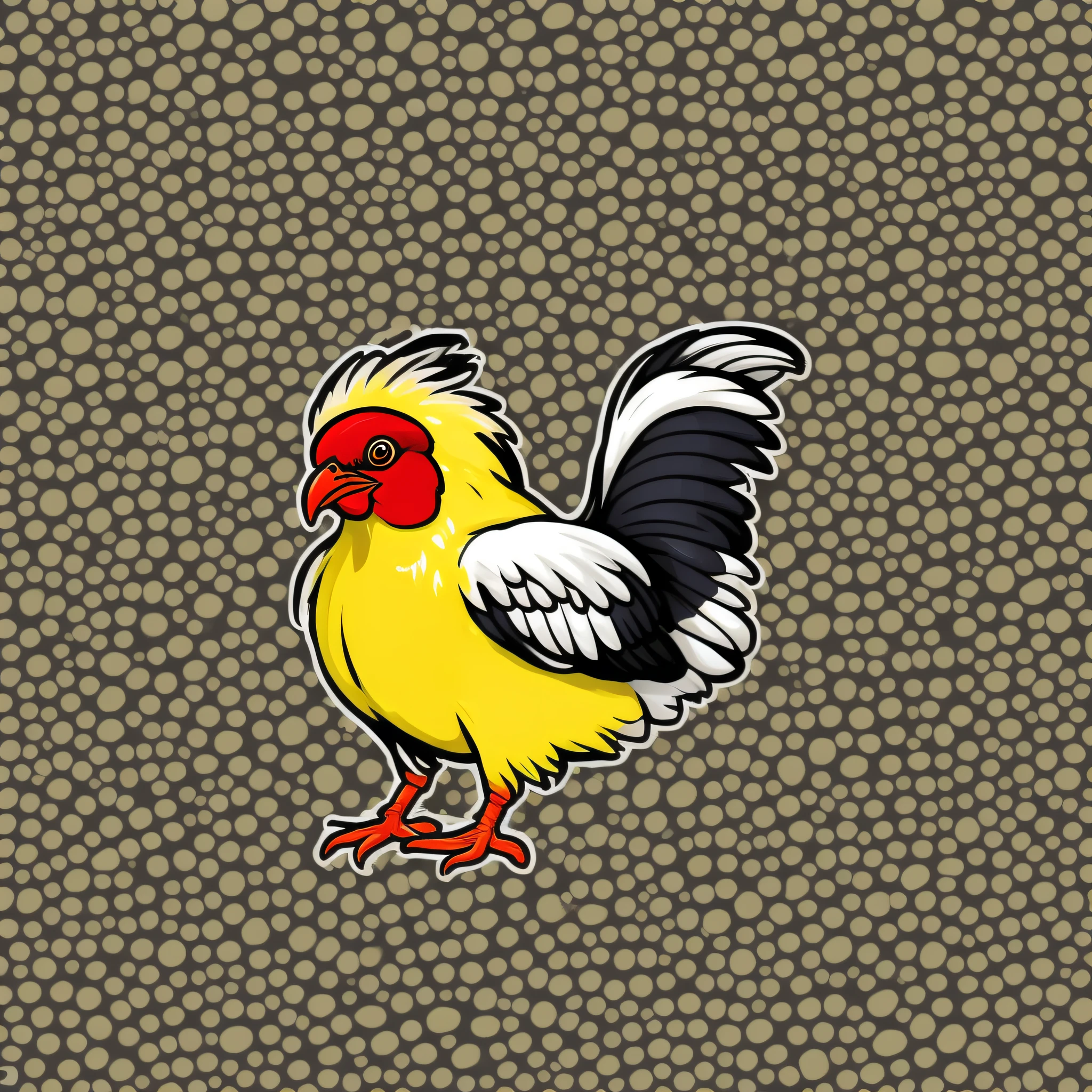 chicken,bird,animal, image with black border, flat cartoon style, logo style,2D --niji --v 5, vector, neutral background,adhesive,centered, symmetrical, good anatomy,whole body,full body,body complero, body inside a circle, perfect body, perfect, symmetrical, sticker, detailed,one head,no deformations