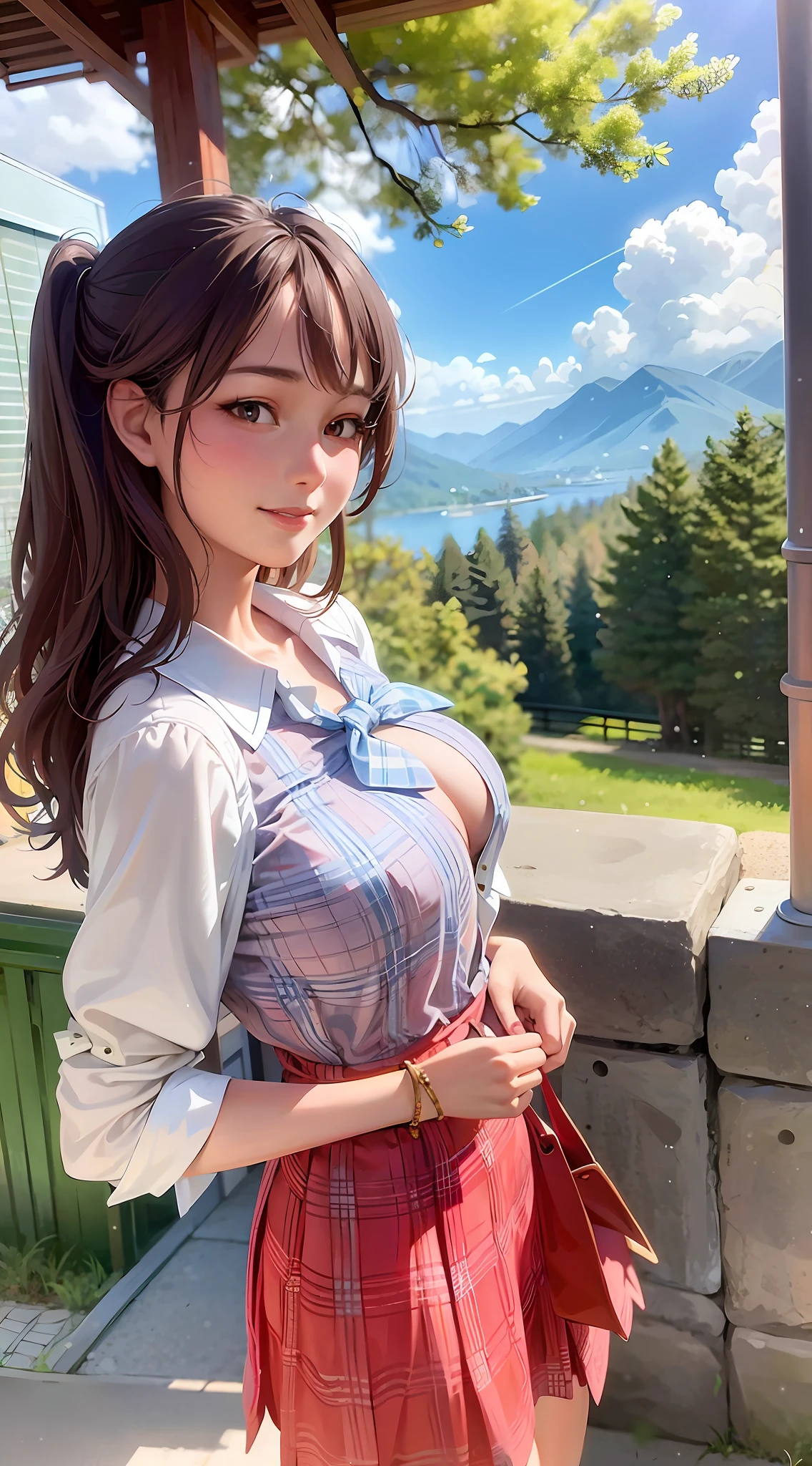 a close up of a woman in a plaid dress posing for a picture, sakimichan, sakimichan hdri, beautiful asian girl, trending at cgstation, anime girl in real life, 奈良美智, realistic young gravure idol, a hyperrealistic schoolgirl, sakimi chan, japanese goddess