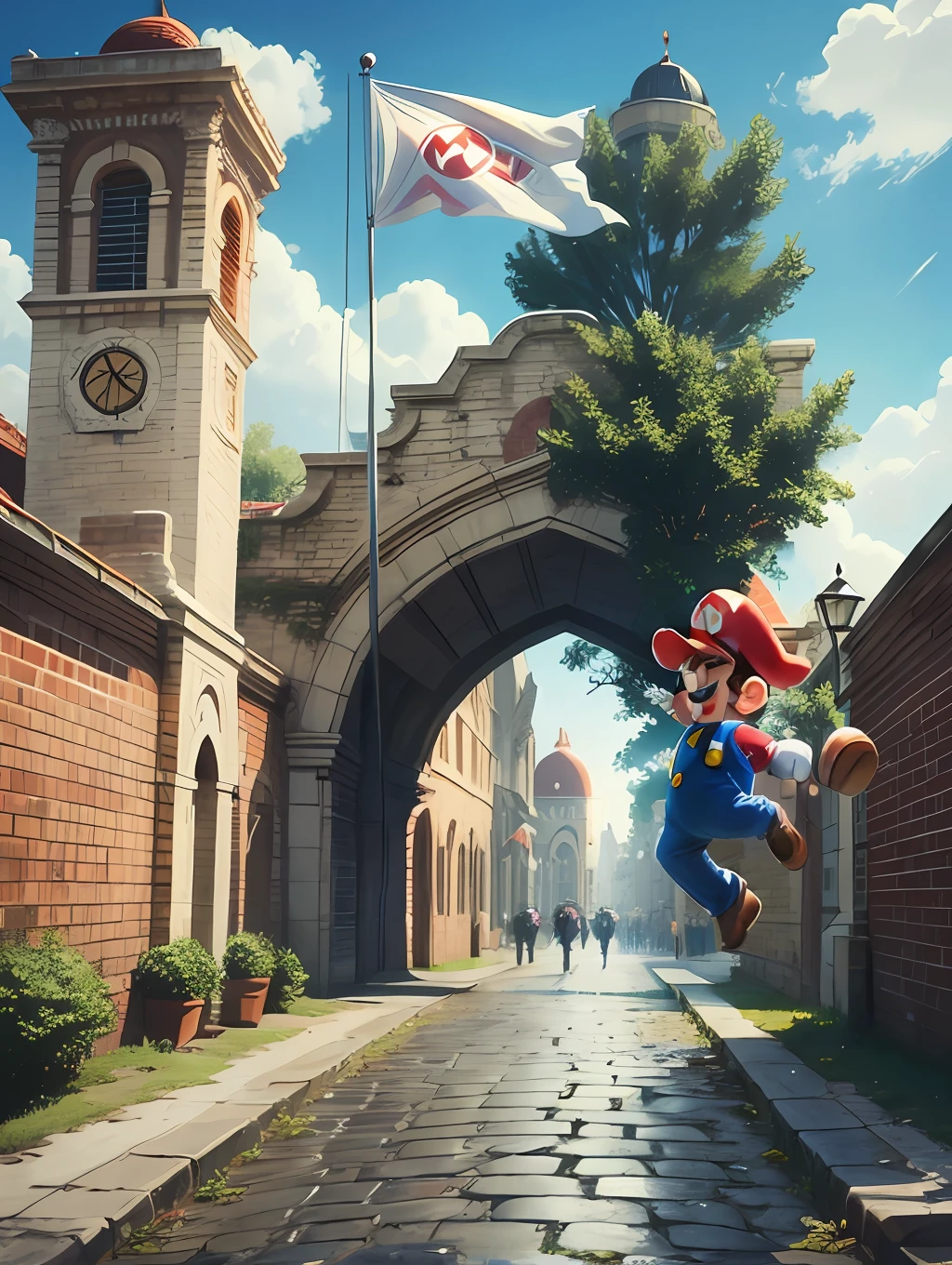 Super Mario jumping with a flag, on it written BloodTokeN
