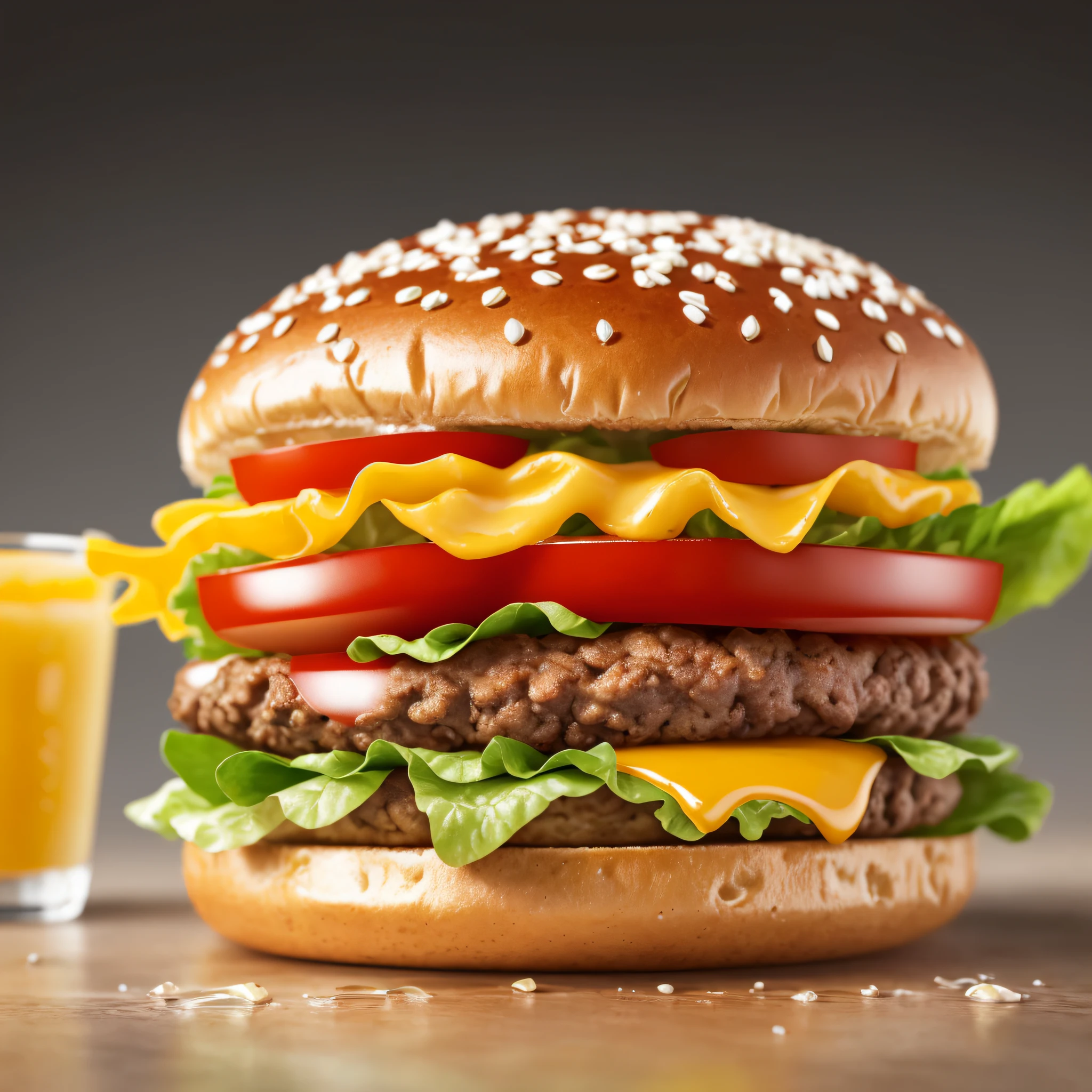 best quality, ultra high resolution, (photorealistic: 1.4), ultra-detailed, incredibly detailed, aluminum package, big mac, fried meat, wet lettuce, melting cheese, tomato juice, soda glass on the side, soft backlight --auto --s2