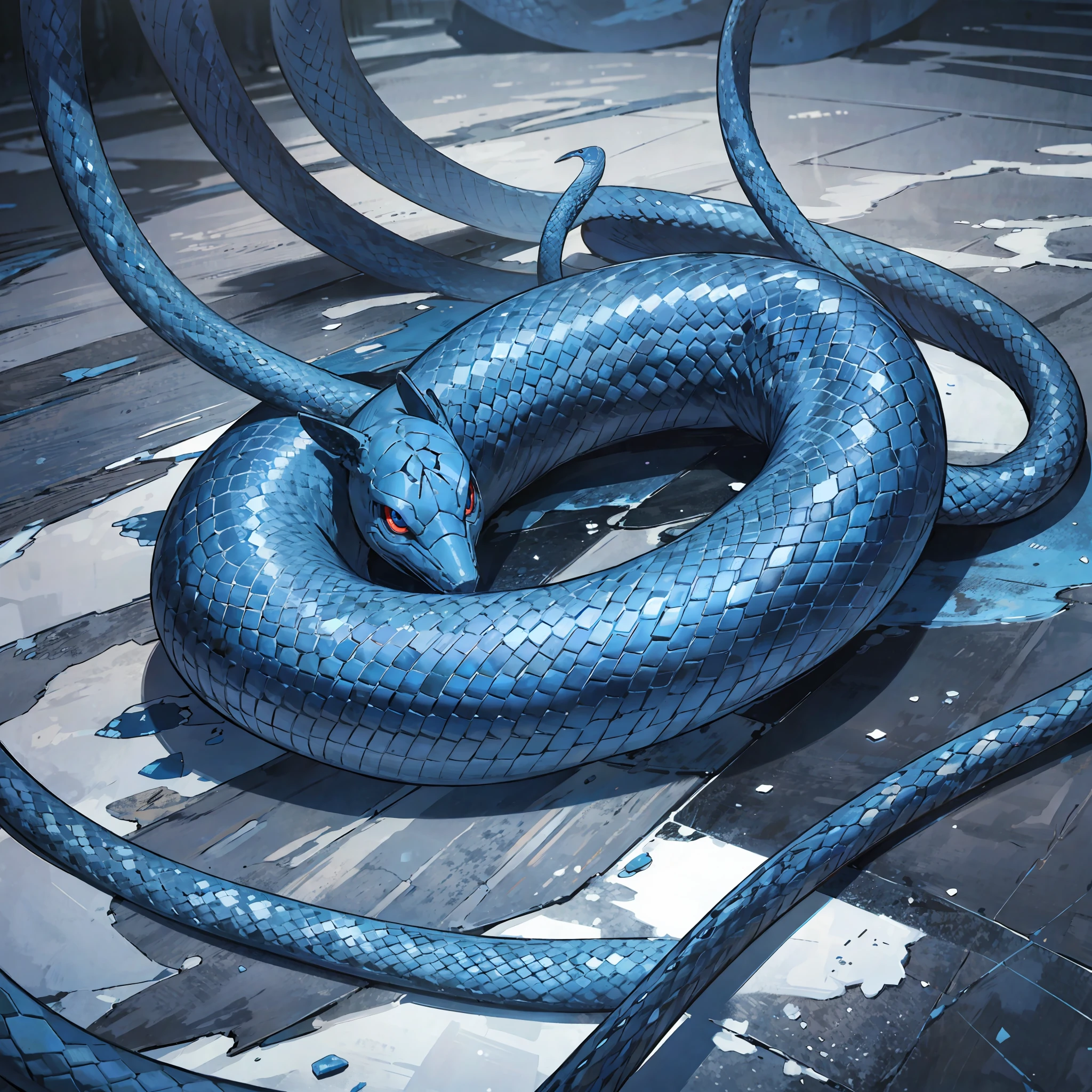 ultra-detailed blue snakes frozen, no people, high resolution, blood