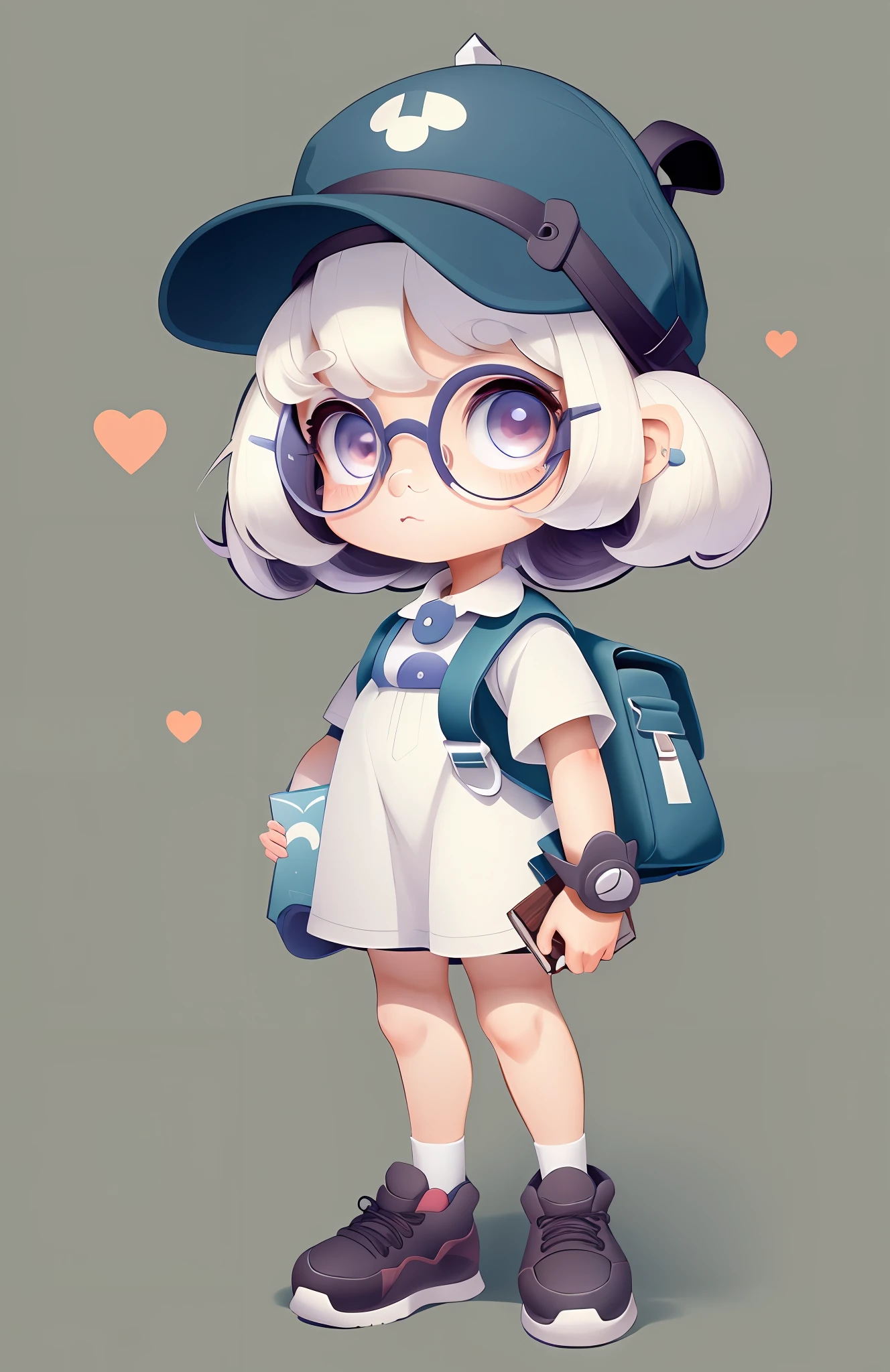 a cartoon girl with a backpack and a hat holding a book, cute art style, clean detailed anime style, full body character drawing, cute cartoon style, character design sketch, thick line art, clean anime outlines, illustration line art style, clean ink detailed line drawing, portrait of cute anime girl, clean lineart, anime style character, flat anime style shading