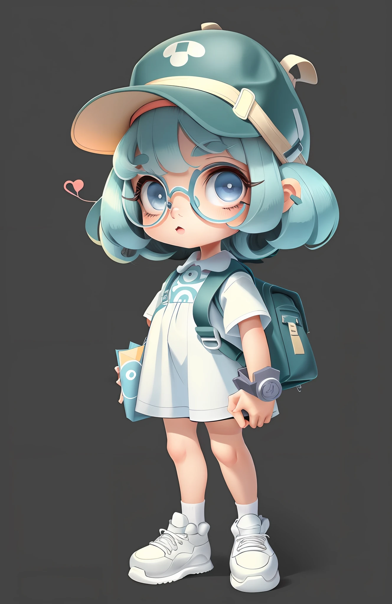 a cartoon girl with a backpack and a hat holding a book, cute art style, clean detailed anime style, full body character drawing, cute cartoon style, character design sketch, thick line art, clean anime outlines, illustration line art style, clean ink detailed line drawing, portrait of cute anime girl, clean lineart, anime style character, flat anime style shading