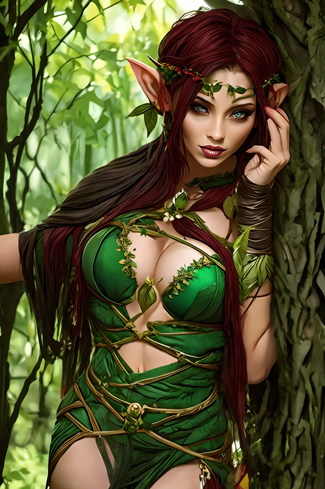 sexy woman, elf druid character,