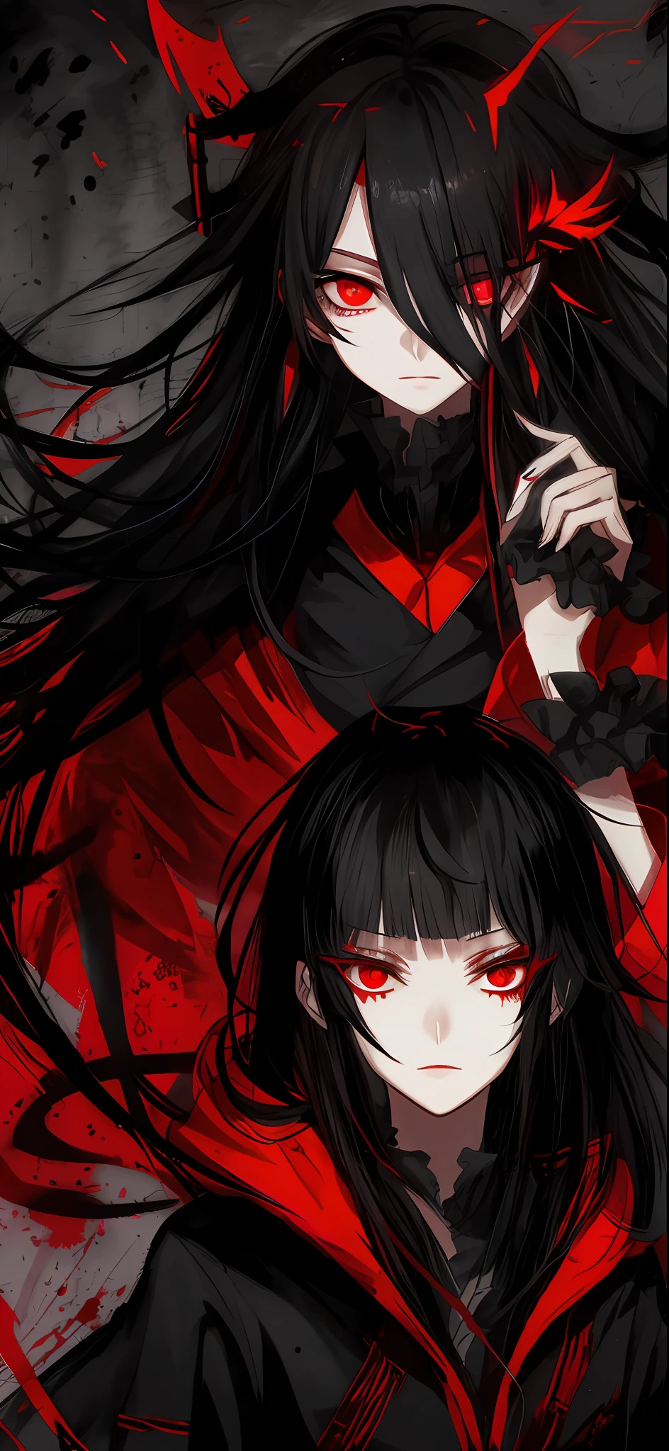 Red eyes, black hair