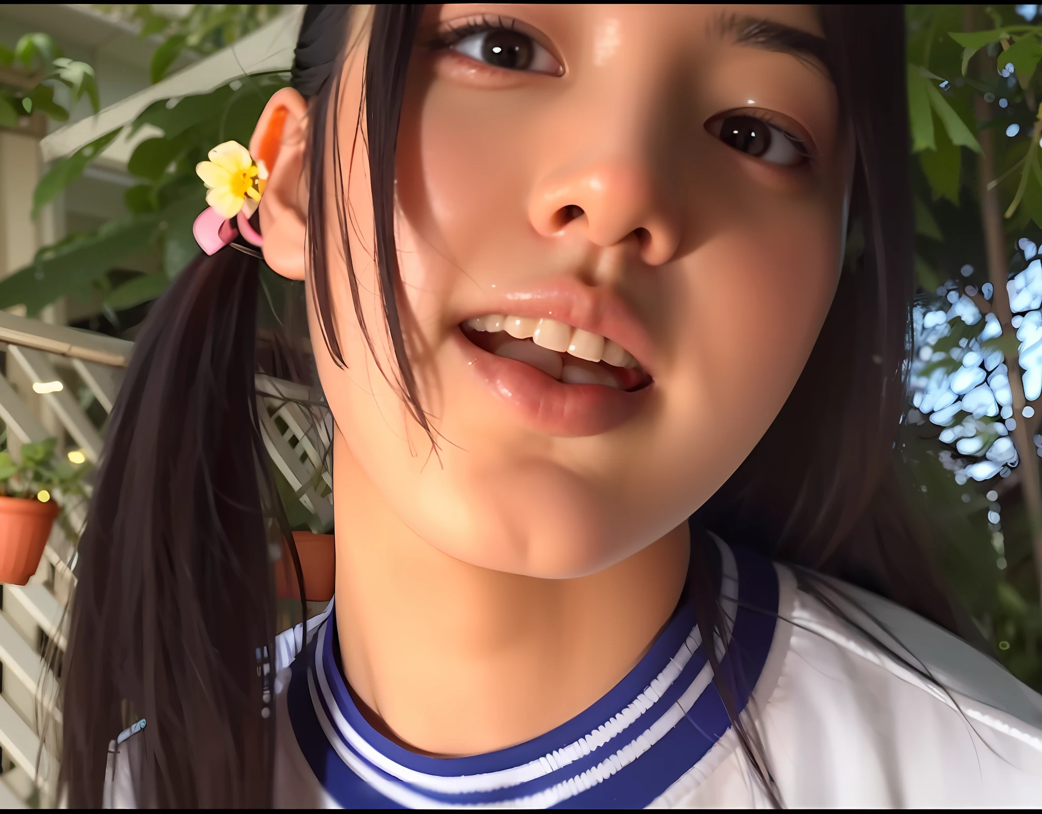 there is a young asian woman with a flower in her hair, mayuri shiina, of a youthful japanese girl, kimi takemura, young gravure idol, ayami, shiori teshirogi, shikamimi, ai yazawa, kotegawa yui, rin, hana yata, ayami koj ima, japanese girl school uniform