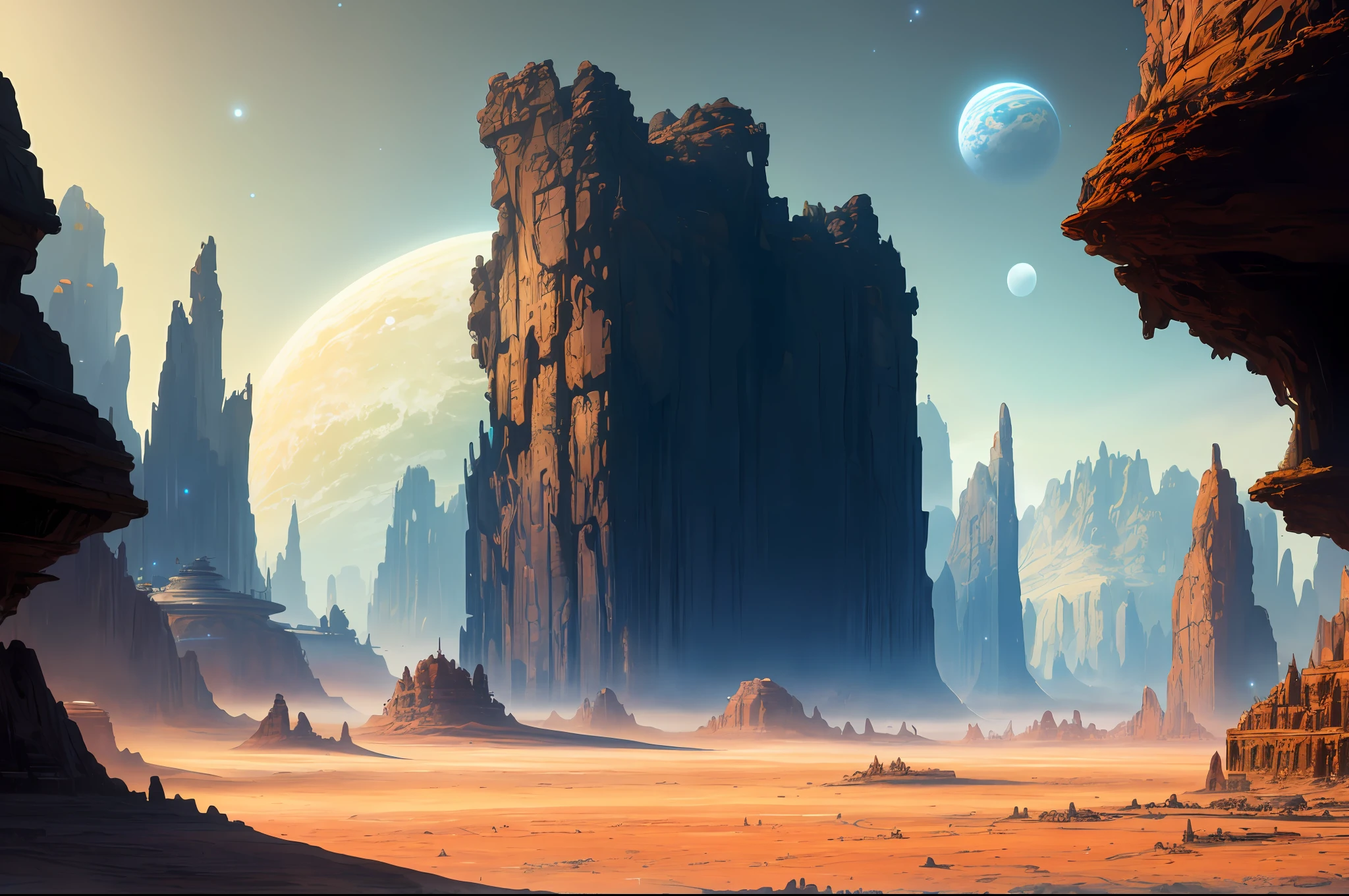 Oil painting on matte canvas, crisp detail, vast sci-fi space landscape Ceres colony, intricate, grandiose, highly detailed, digital painting, rich colors, smooth, clear focus, illustrations, Unreal Engine 5,8K, artgerm and art by Greg Rutkowski and Alphonse Muya