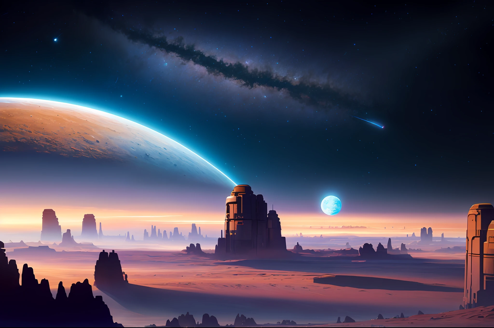 Oil painting on matte canvas, crisp detail, vast sci-fi space landscape Ceres colony, intricate, grandiose, highly detailed, digital painting, rich colors, smooth, clear focus, illustrations, Unreal Engine 5,8K, artgerm and art by Greg Rutkowski and Alphonse Muya
