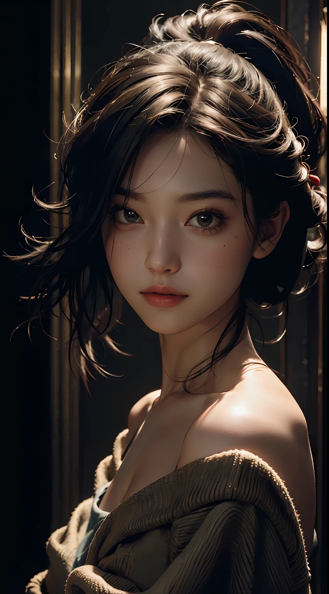Best quality, masterpiece, ultra high res, (photorealistic:1.4), raw photo, 1girl, off shoulder, cinematic lighting
