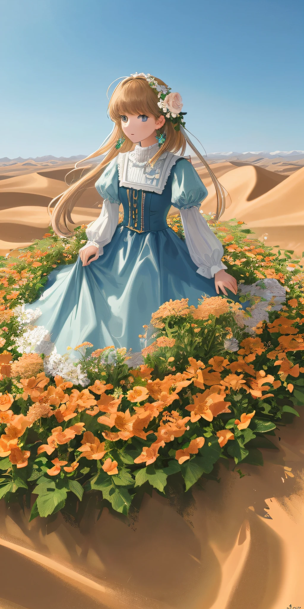 High detail, ultra detail, super high resolution, in the middle of the desert, only one flower
