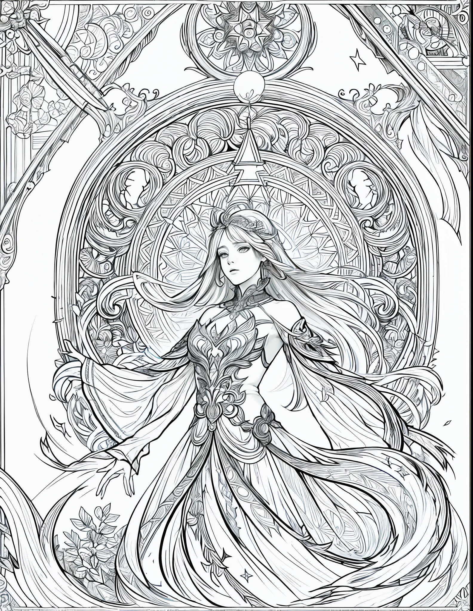 (masterpiece), hres, hight quality, 4k, unity render, 1girl, solo, lineart, (monochrome:1.2),intrincate detailed, orange hair, long hair, (masterpiece, top quality, best quality, official art, beautiful and aesthetic:1.2), (1girl), white gold extreme detailed,colorful,highest detailed, official art, unity 8k wallpaper, ultra detailed, beautiful and aesthetic, leilinggeng,lightning,,Lots of lightning,drawing,lightning elemental energy towards himself,Beautiful girl, photo framed inside a golden window, beautiful, masterpiece, best quality, (zentangle, mandala, tangle, entangle) ,holy light,gold foil,gold leaf art,glitter drawing